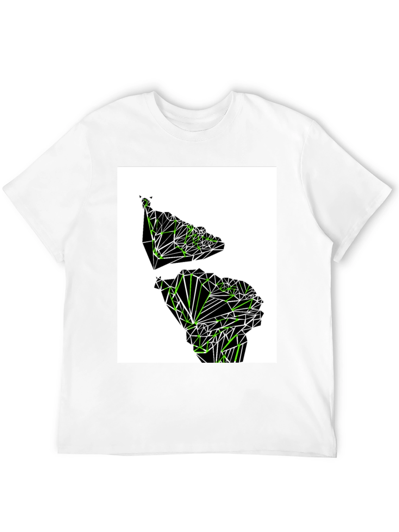 Geometric Green Continent Graphic Tee - Black