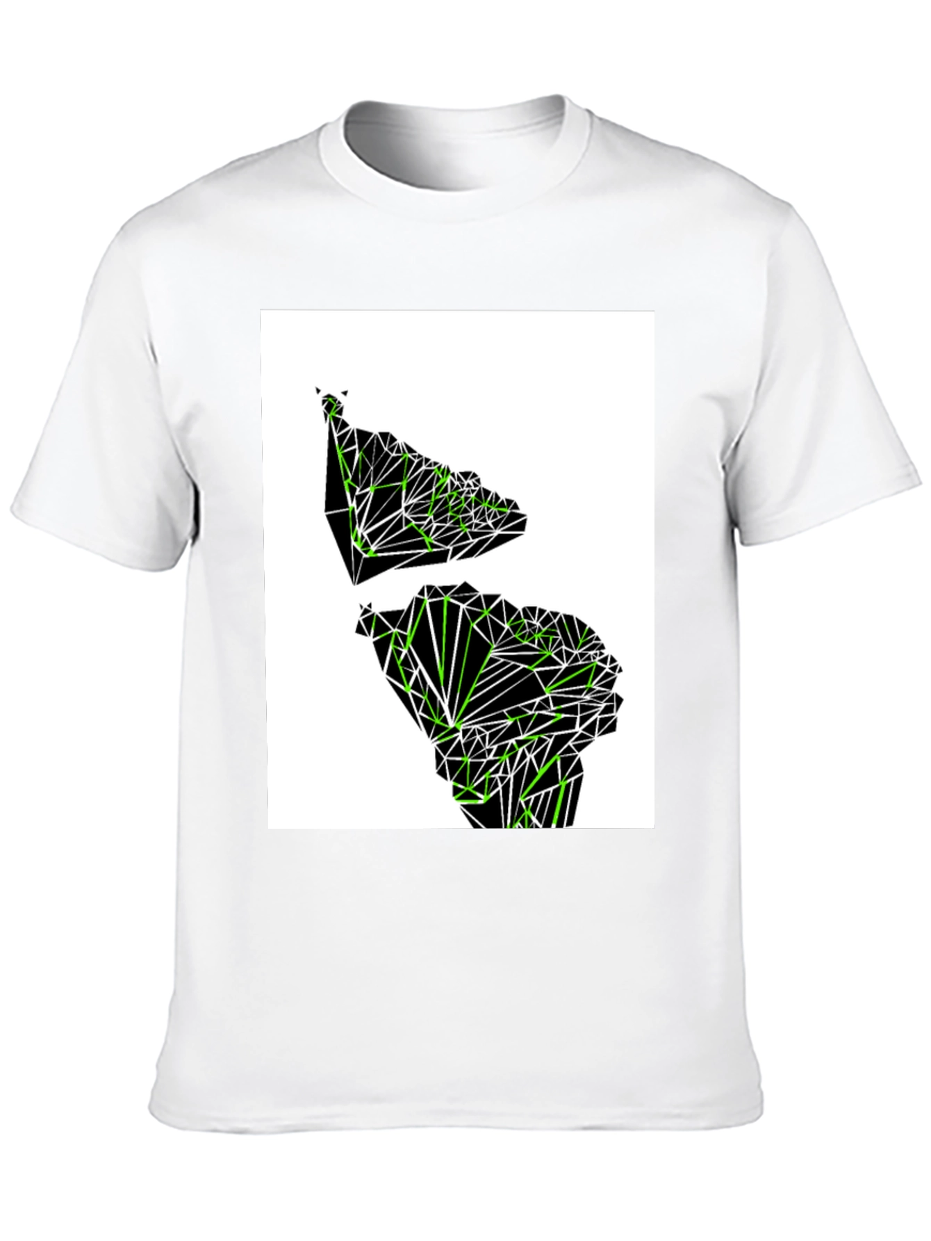 Geometric Green Continent Graphic Tee - Black