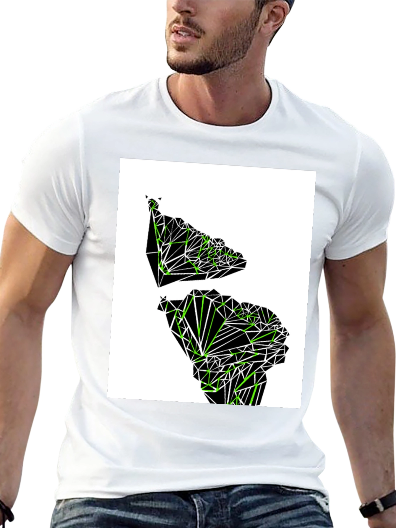 Geometric Green Continent Graphic Tee - Black
