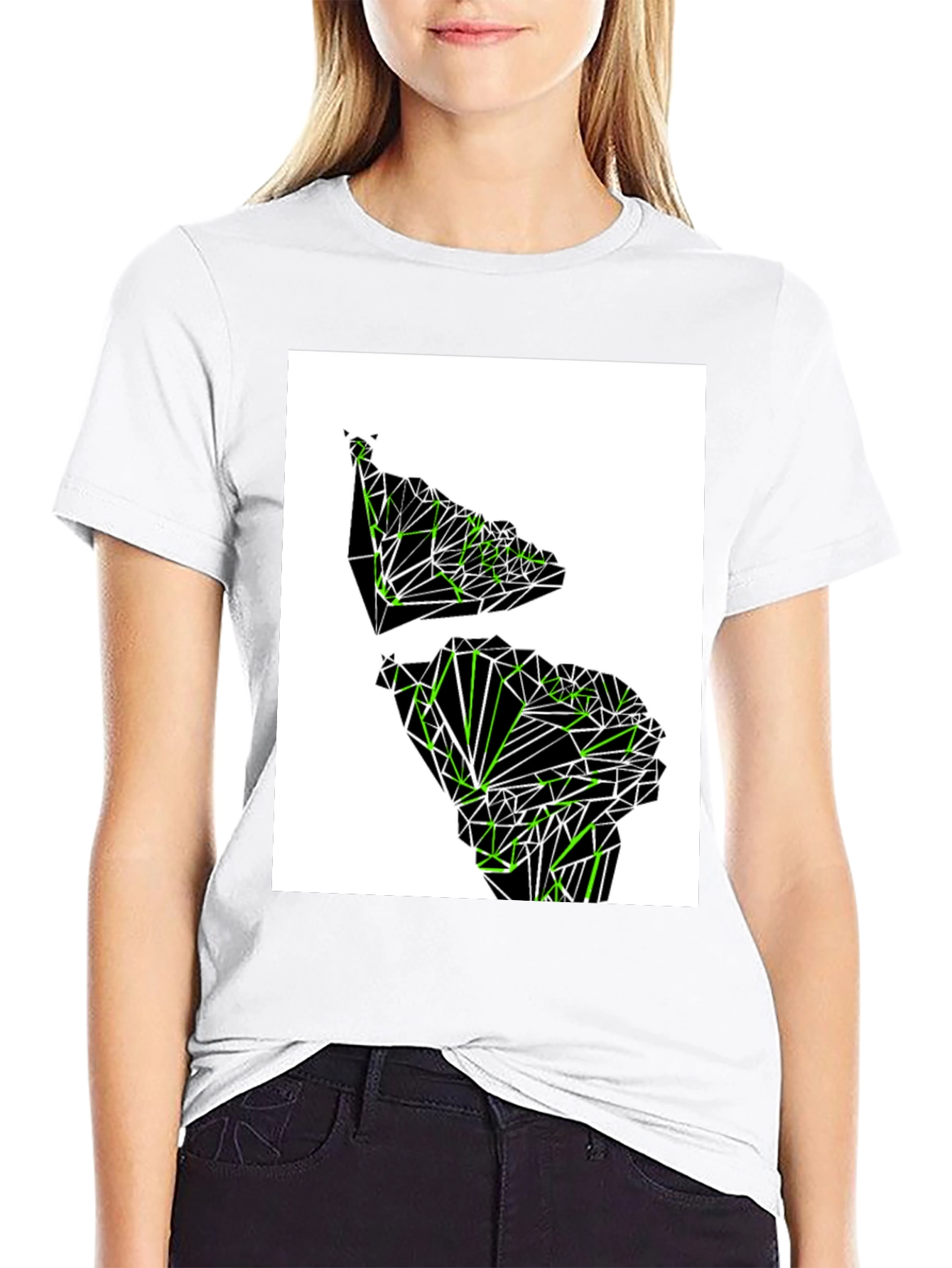 Geometric Green Continent Graphic Tee - Black