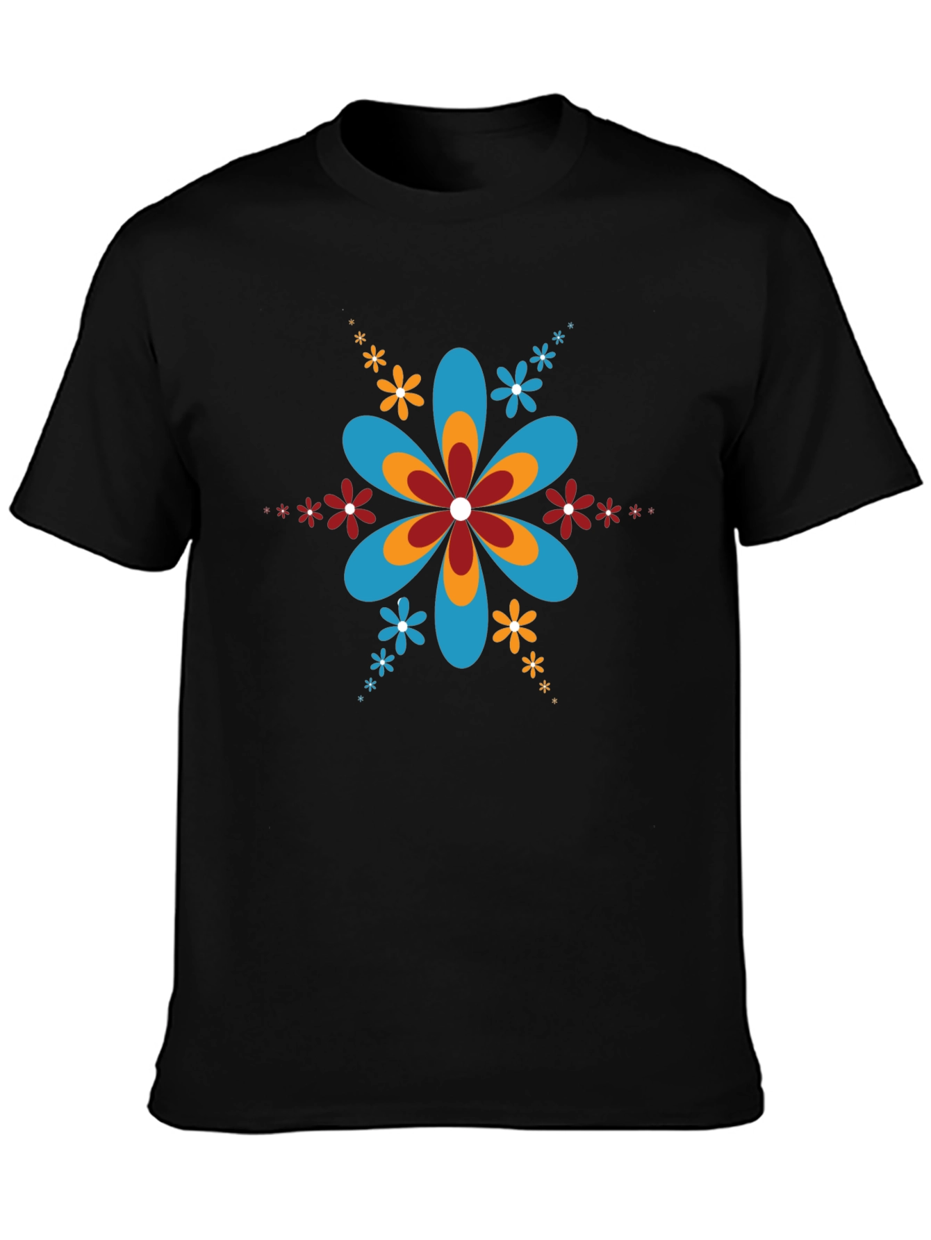 Retro Flower Power Black T-Shirt