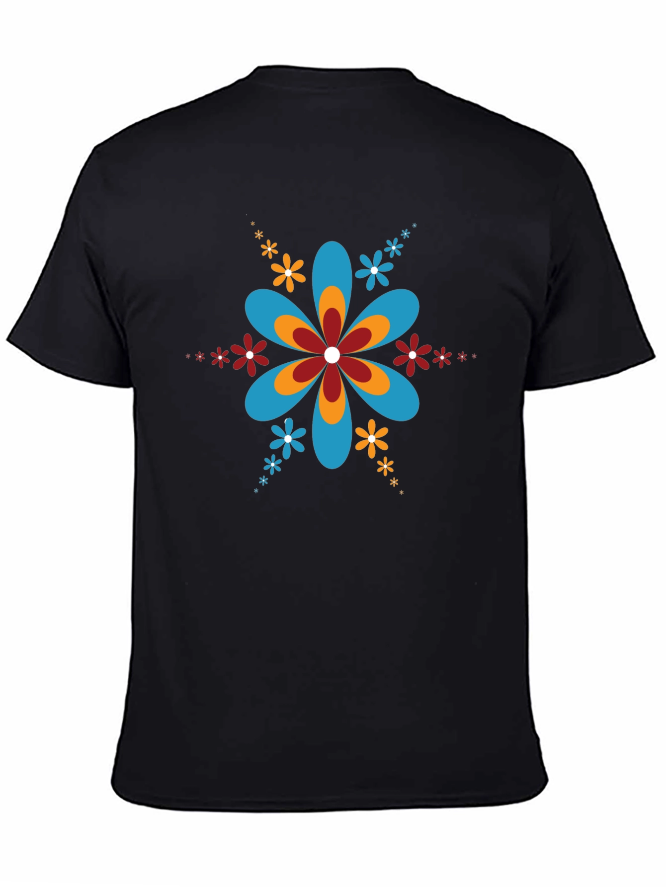 Retro Flower Power Black T-Shirt