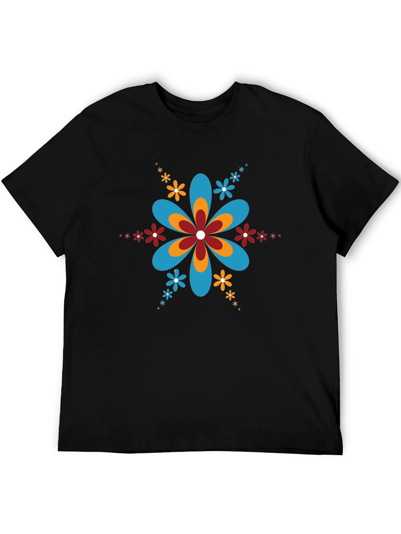 Retro Flower Power Black T-Shirt