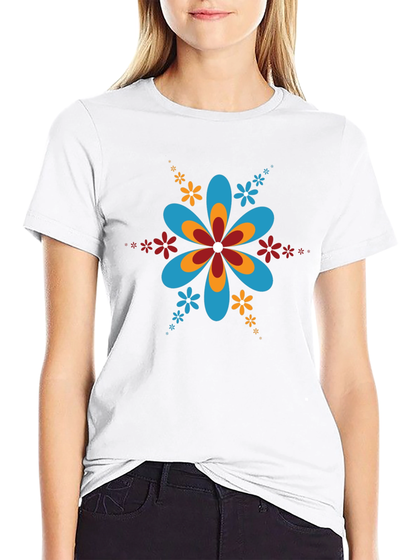 Retro Flower Power Black T-Shirt