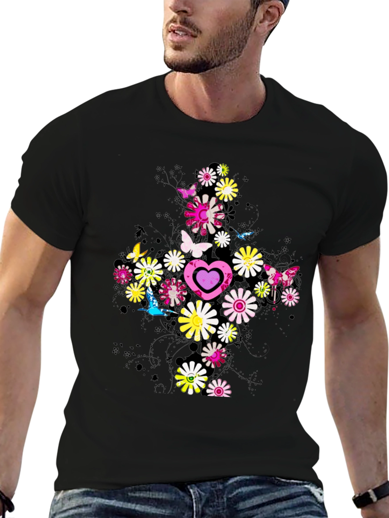Floral Heart Graphic Tee - Trendy Design