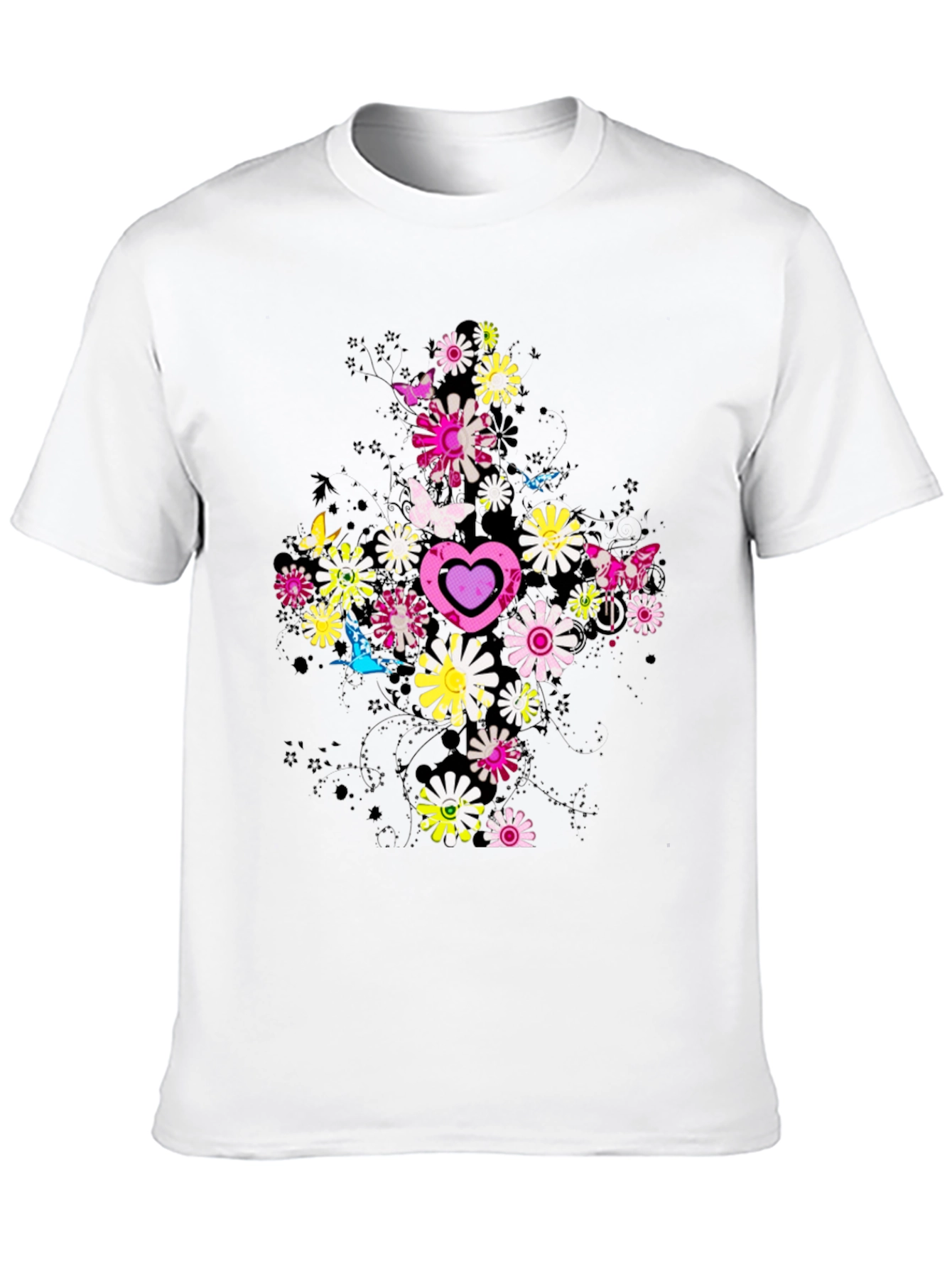 Floral Heart Graphic Tee - Trendy Design