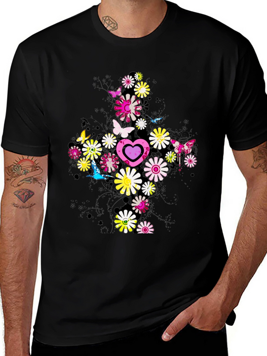 Floral Heart Graphic Tee - Trendy Design