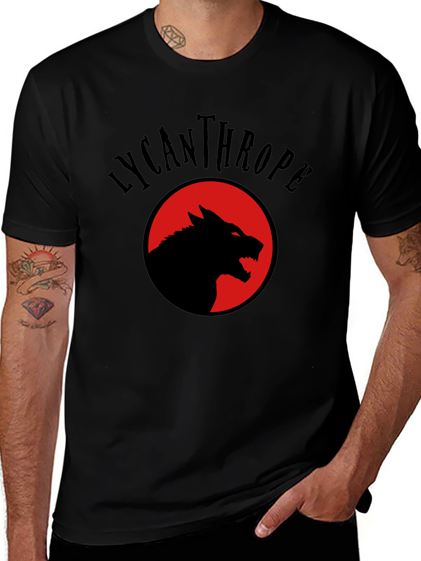 Lycanthrope Wolf Graphic Tee - Black Crew Neck T-Shirt