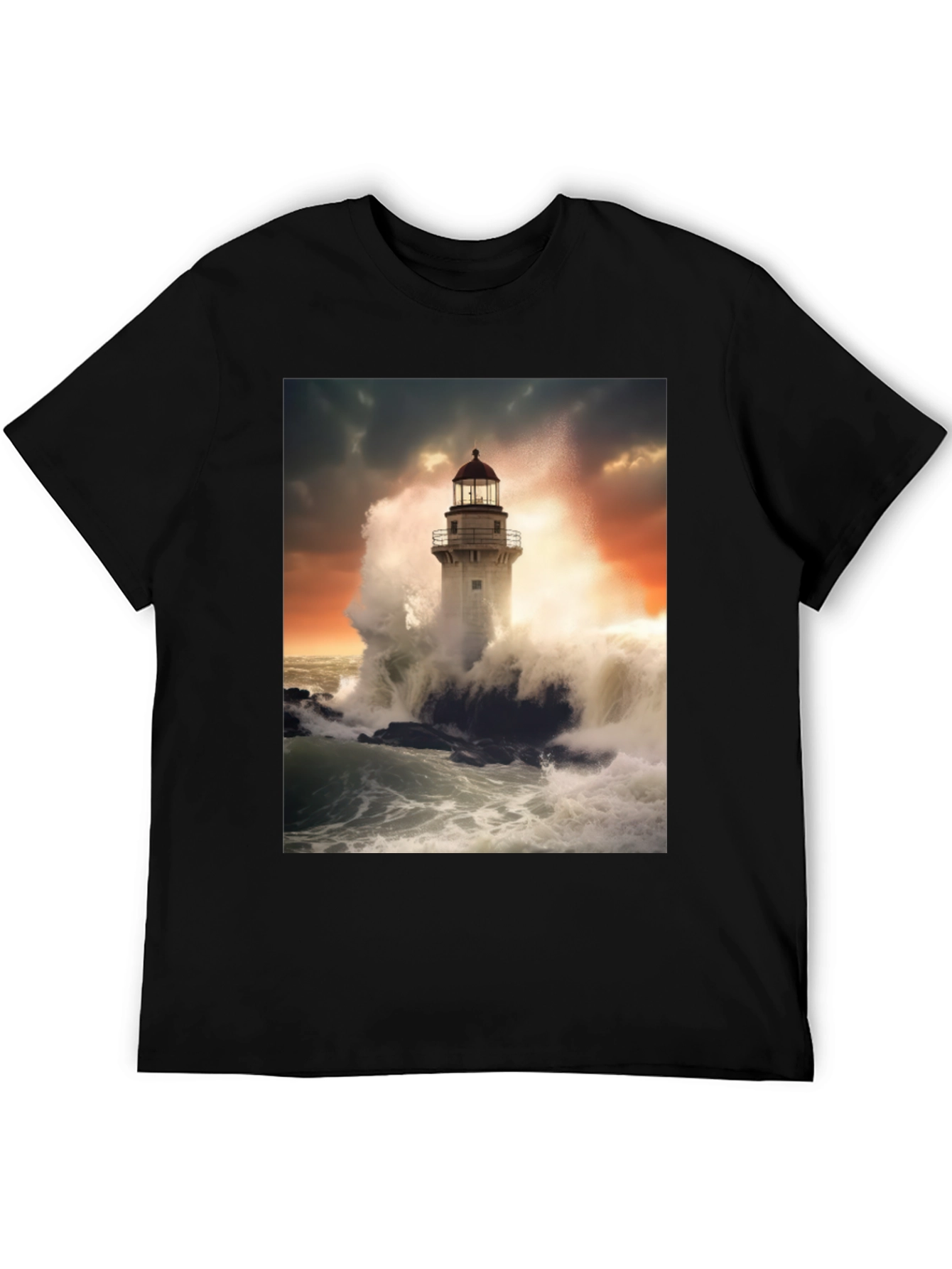 Lighthouse Wave T-Shirt - Stormy Sea Design