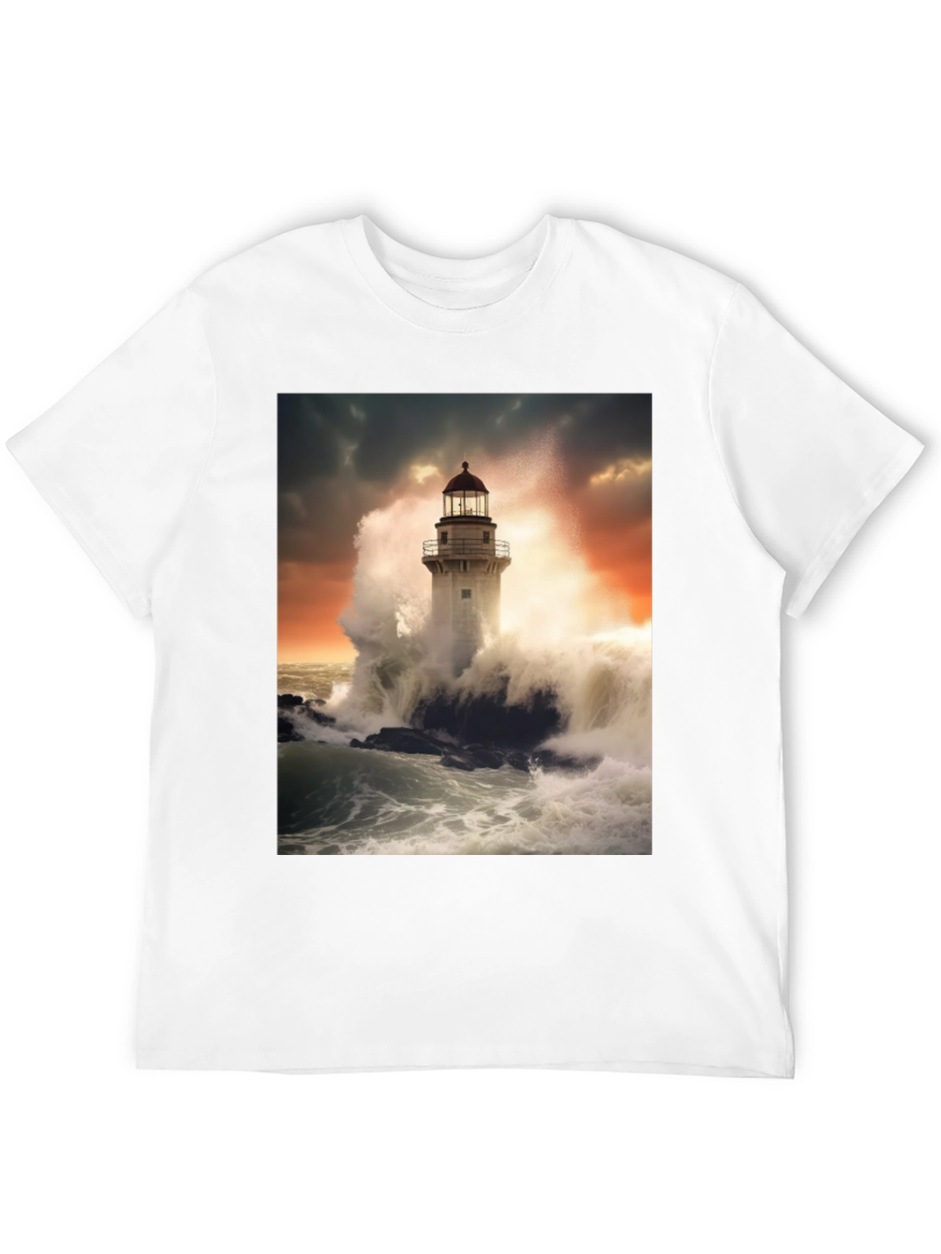 Lighthouse Wave T-Shirt - Stormy Sea Design