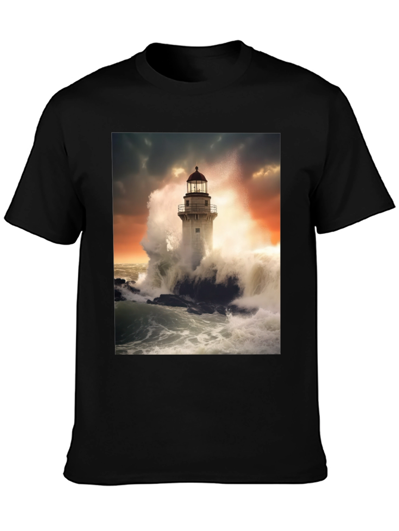 Lighthouse Wave T-Shirt - Stormy Sea Design