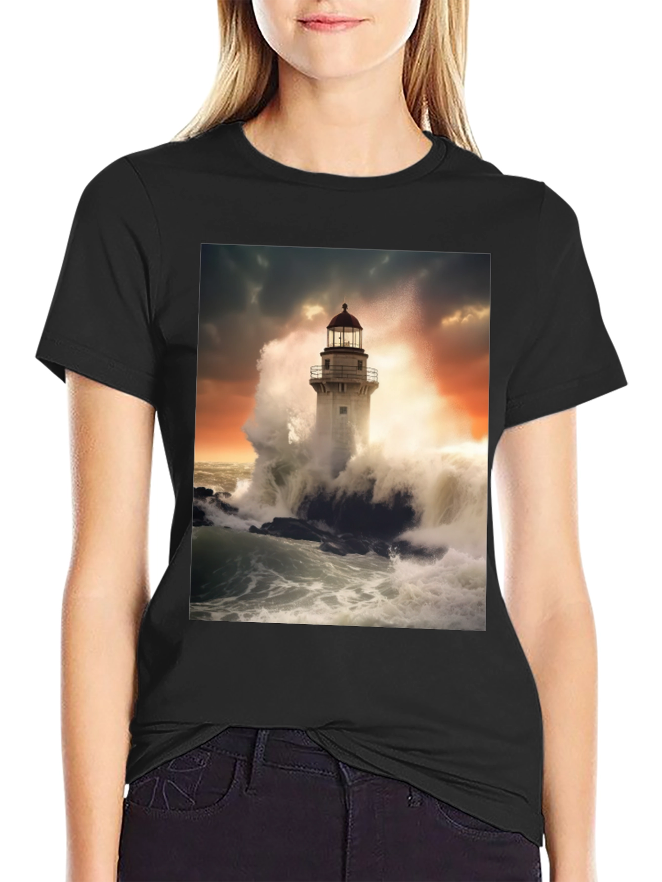 Lighthouse Wave T-Shirt - Stormy Sea Design