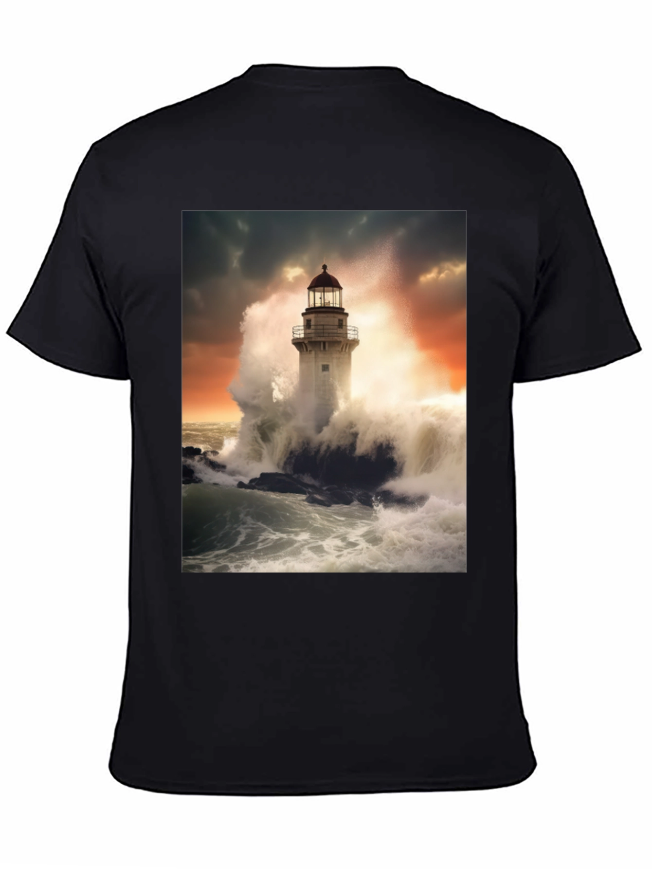 Lighthouse Wave T-Shirt - Stormy Sea Design