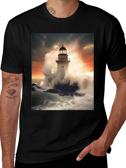 Lighthouse Wave T-Shirt - Stormy Sea Design