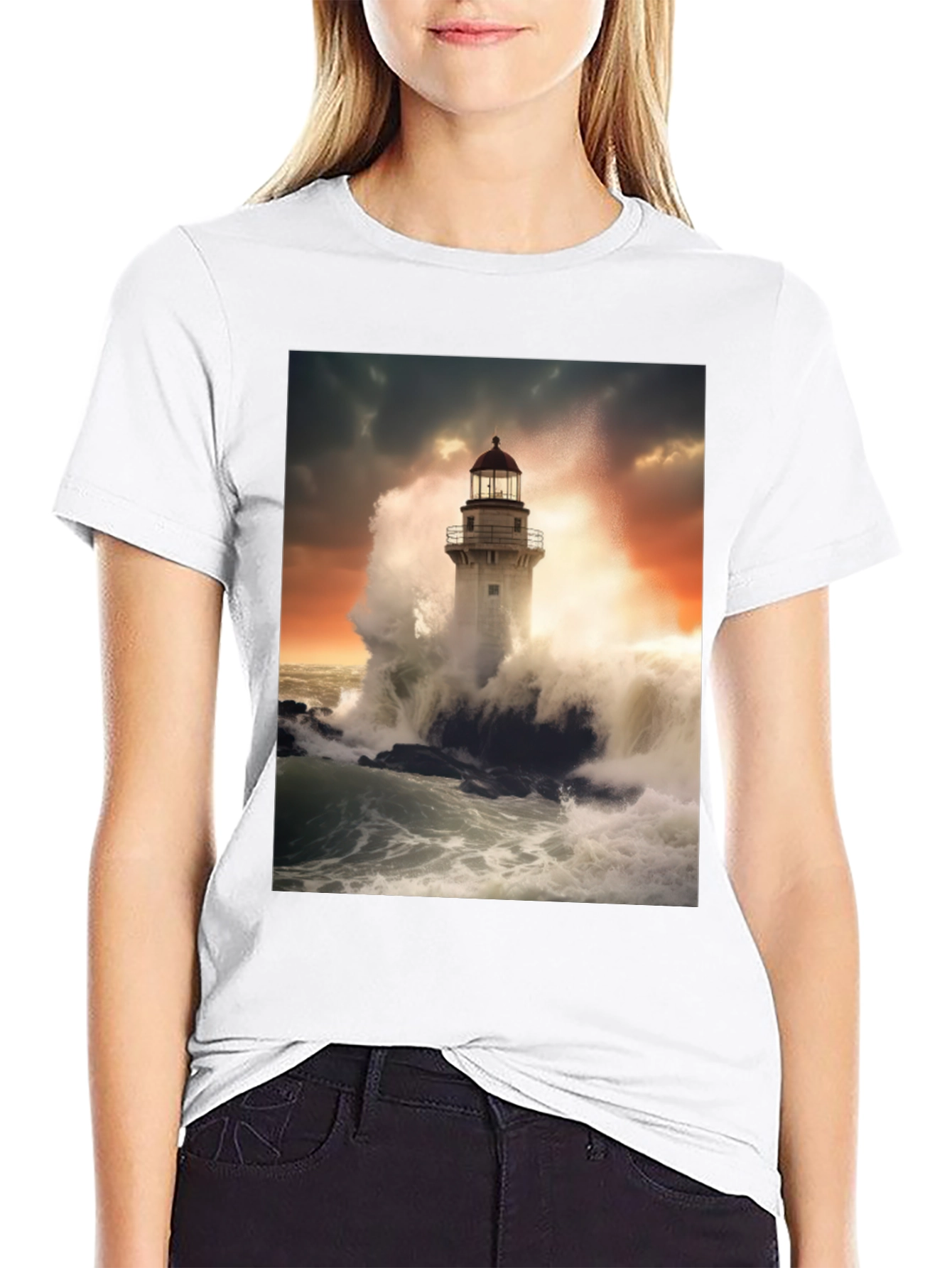 Lighthouse Wave T-Shirt - Stormy Sea Design