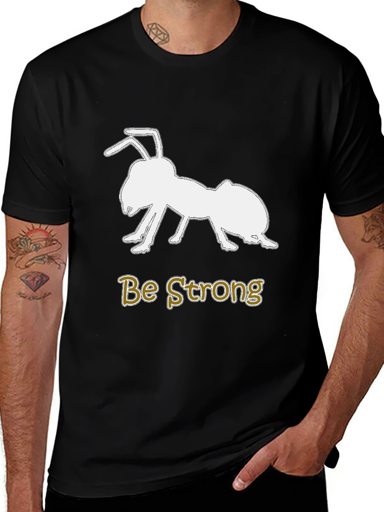 Be Strong Ant Graphic Tee - Motivational Black T-Shirt