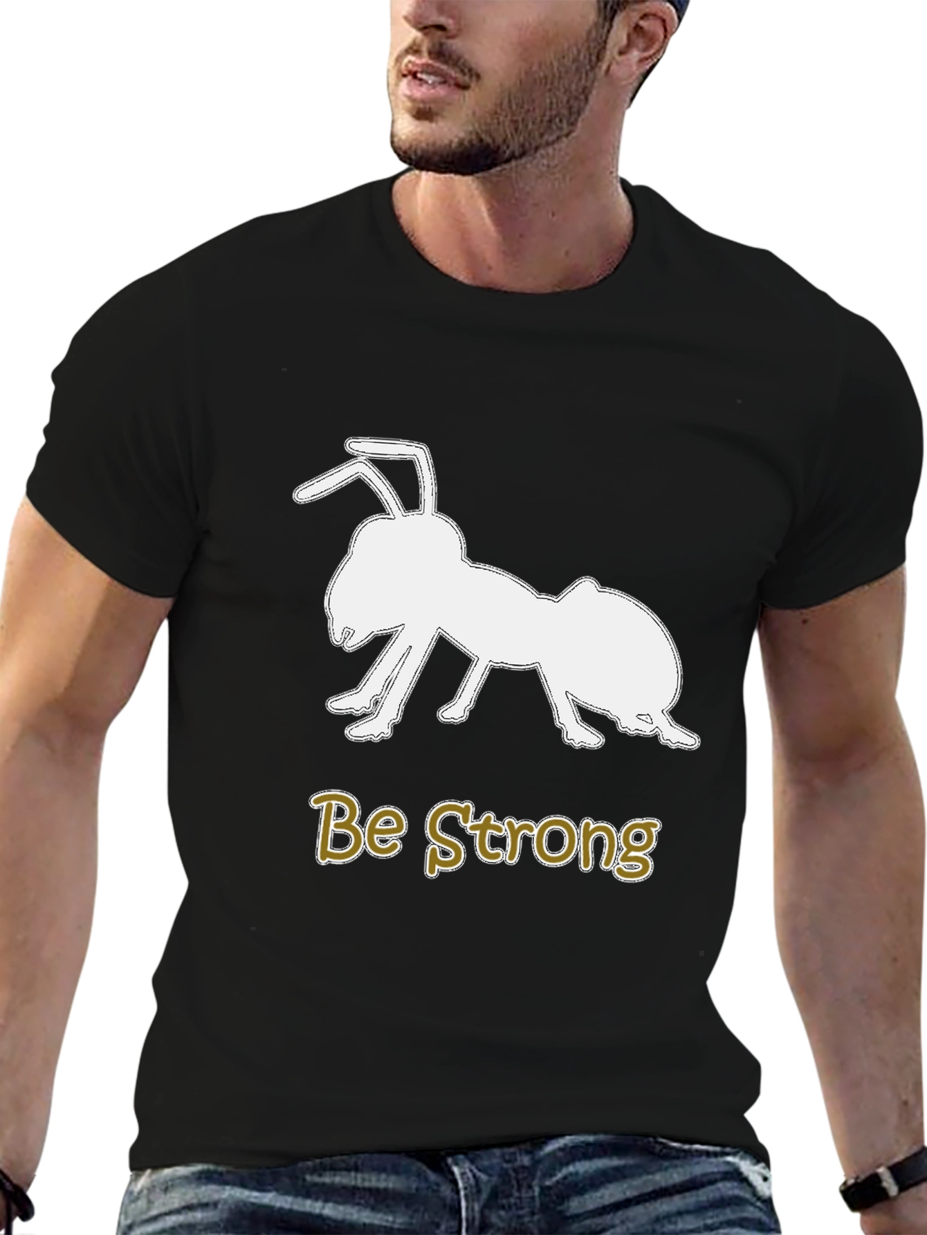 Be Strong Ant Graphic Tee - Motivational Black T-Shirt