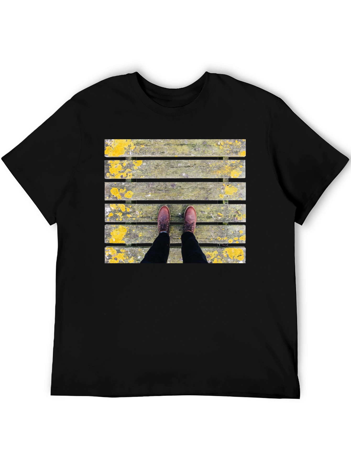 Wooden Plank Print Black T-Shirt
