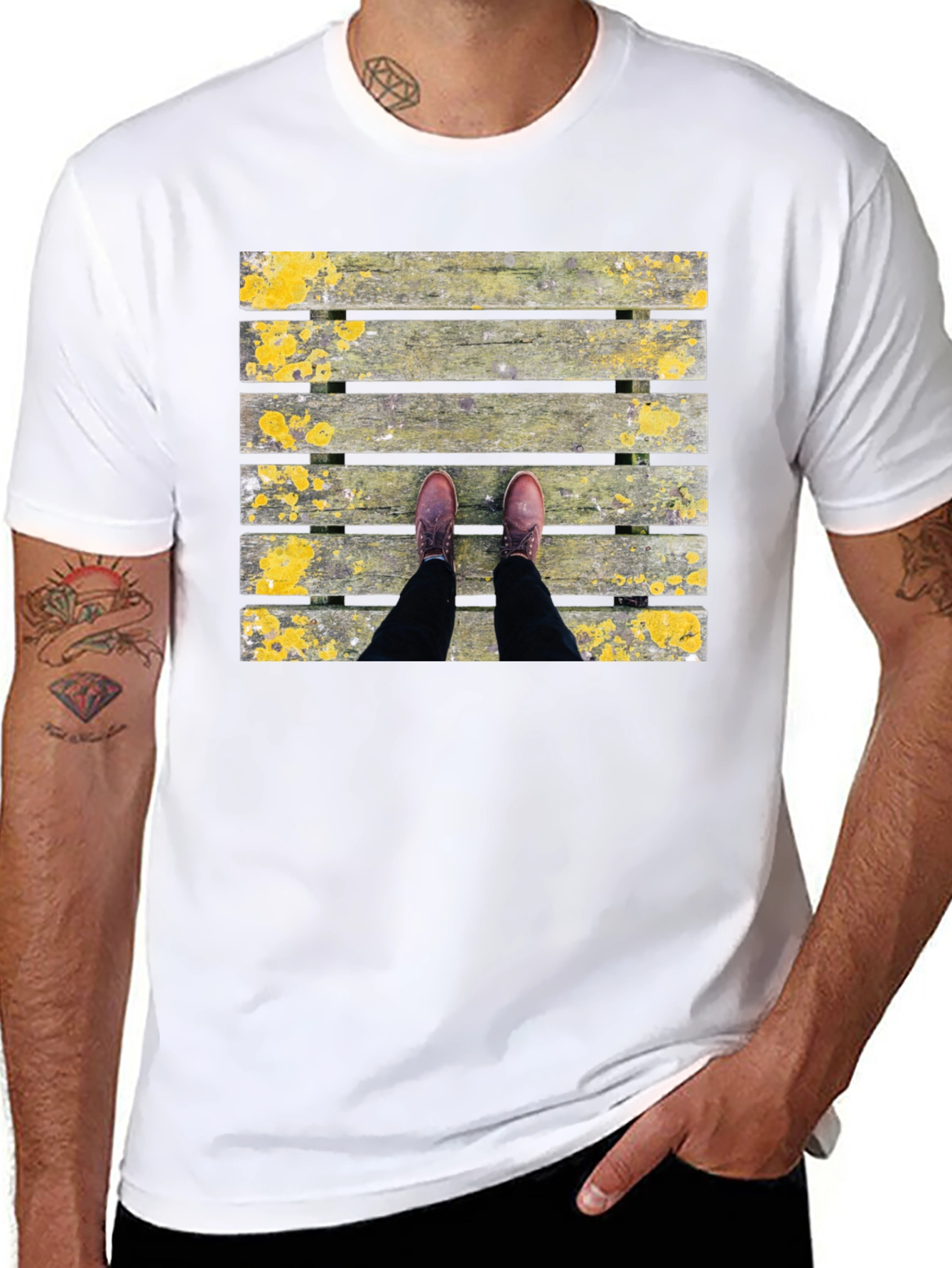 Wooden Plank Print Black T-Shirt