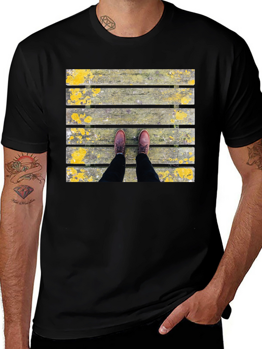Wooden Plank Print Black T-Shirt