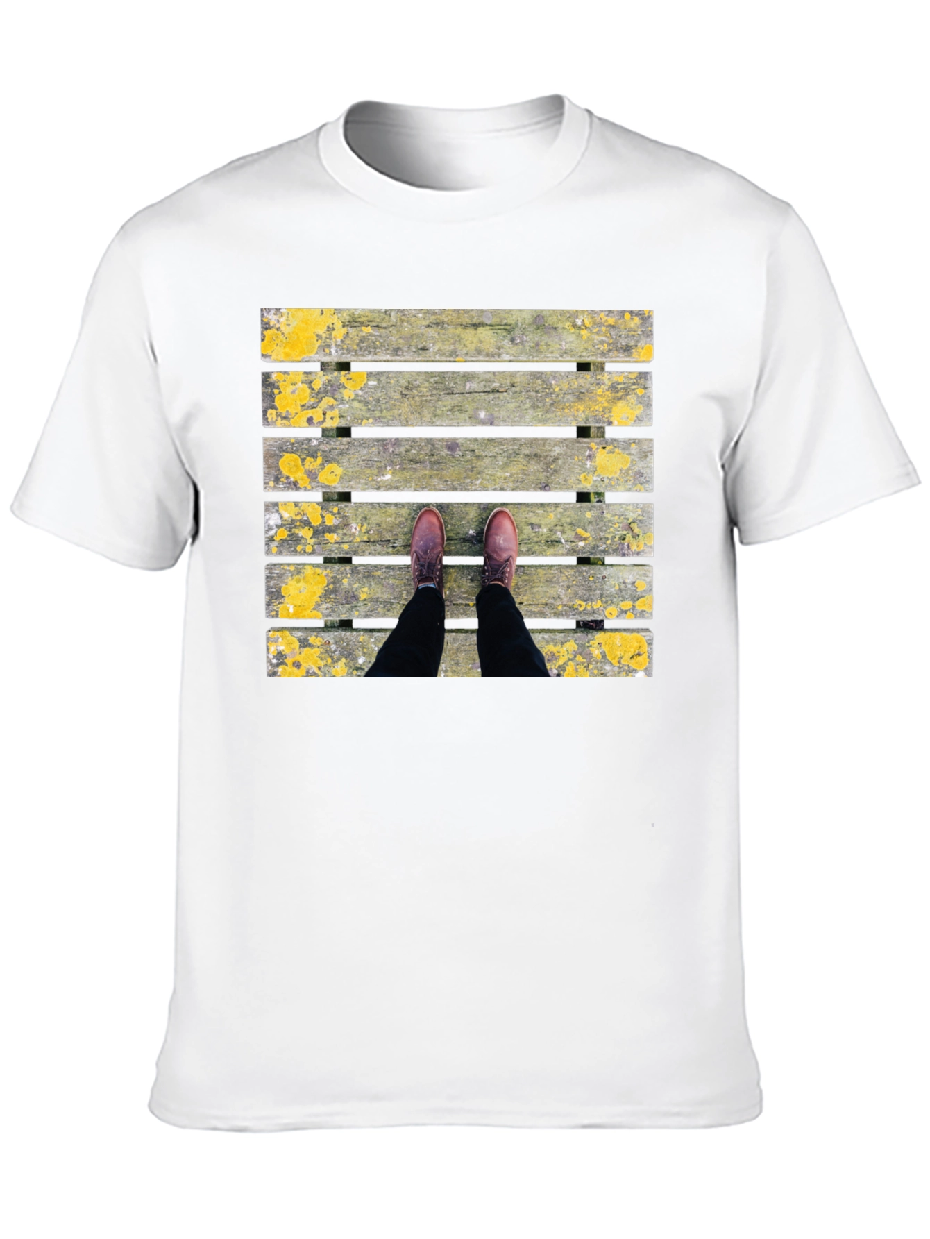 Wooden Plank Print Black T-Shirt