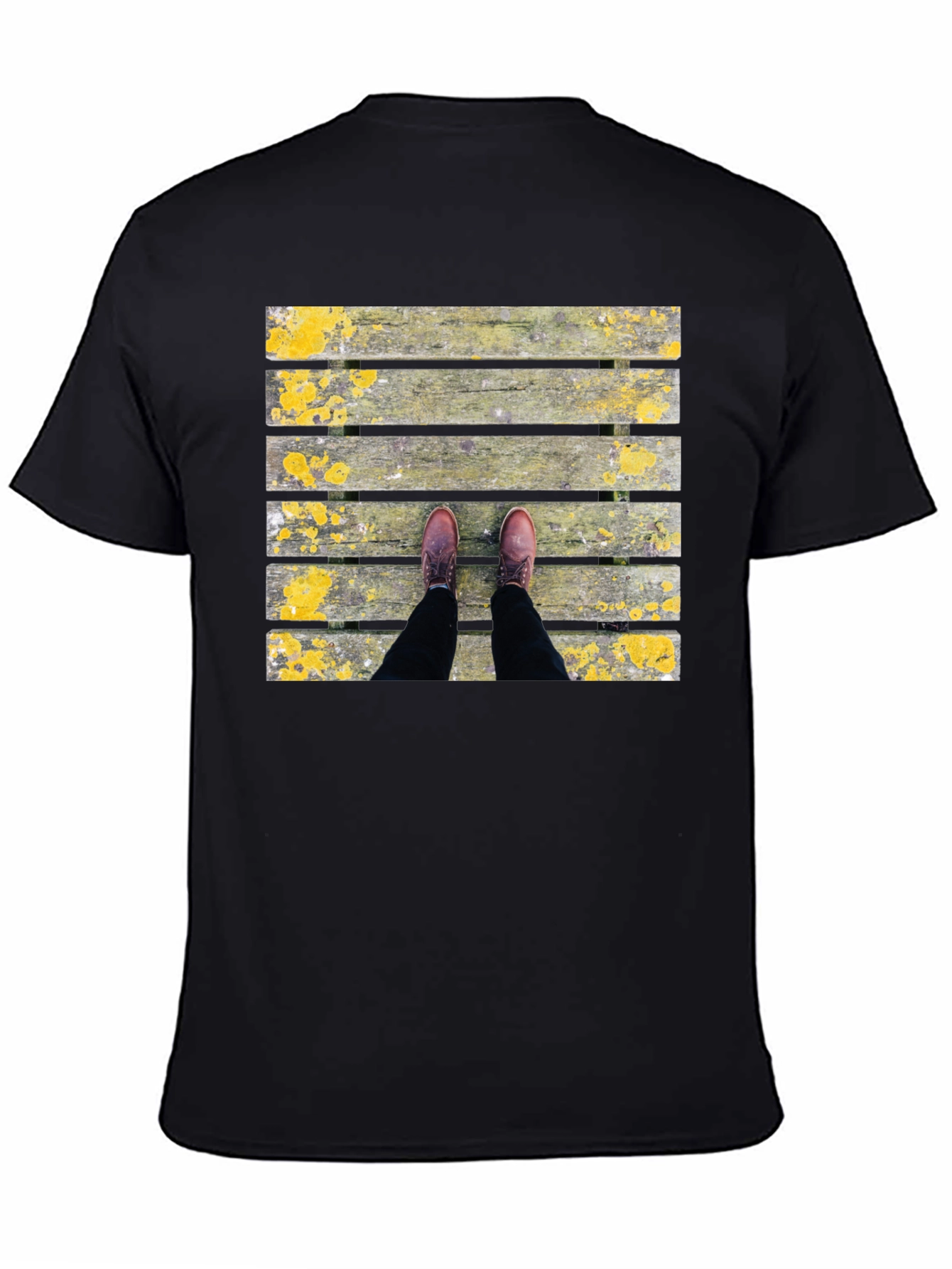 Wooden Plank Print Black T-Shirt
