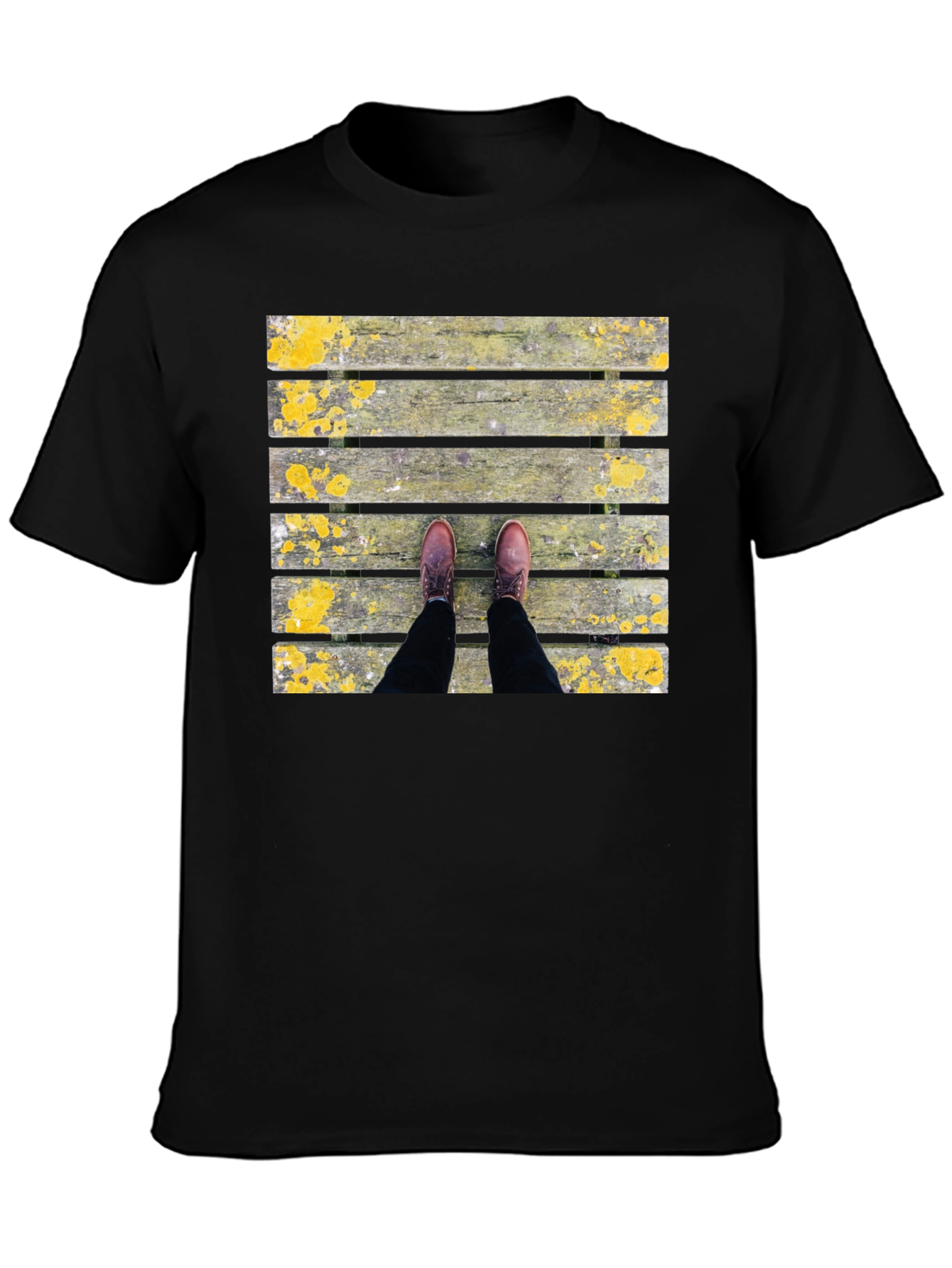 Wooden Plank Print Black T-Shirt