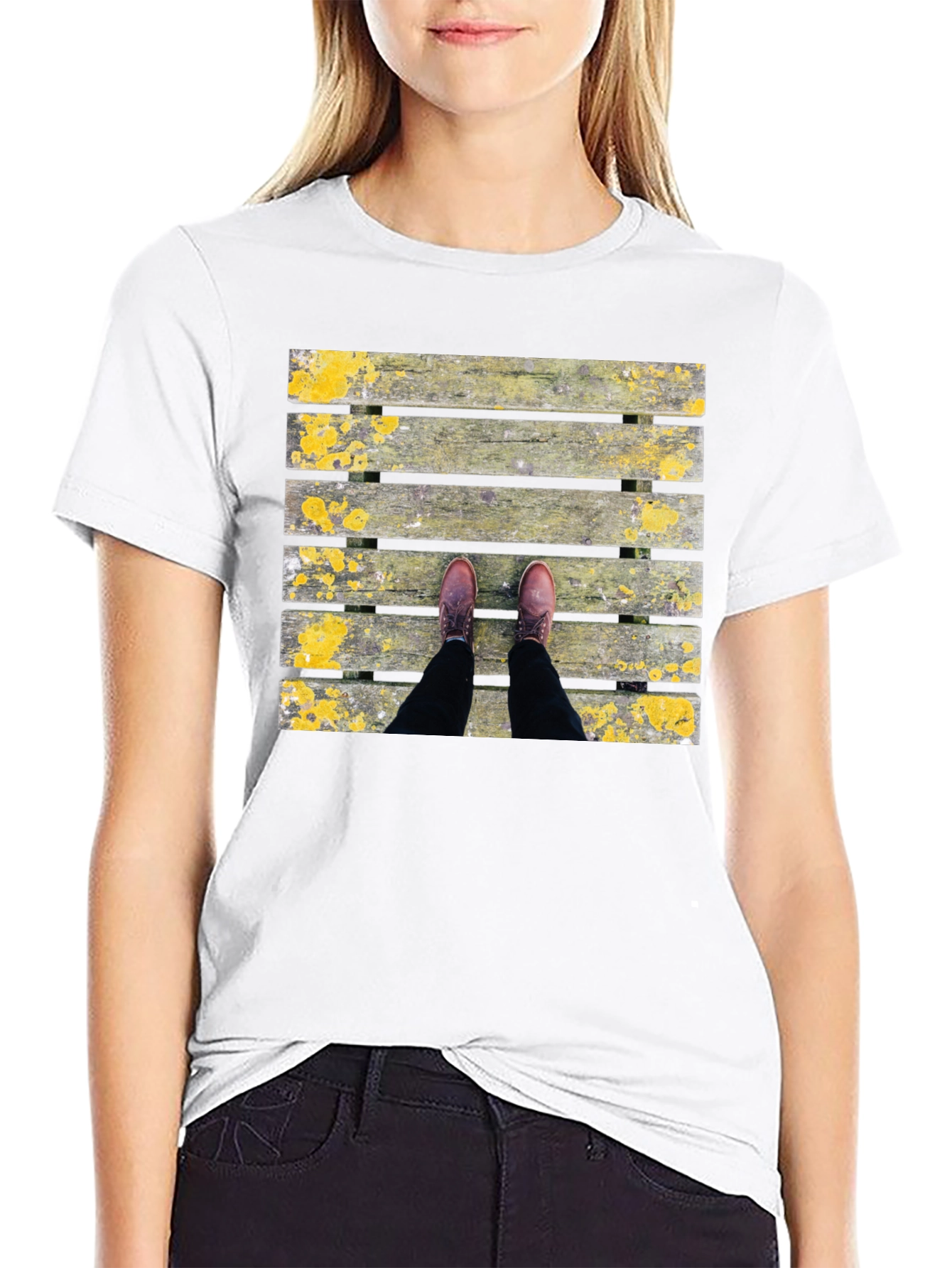 Wooden Plank Print Black T-Shirt