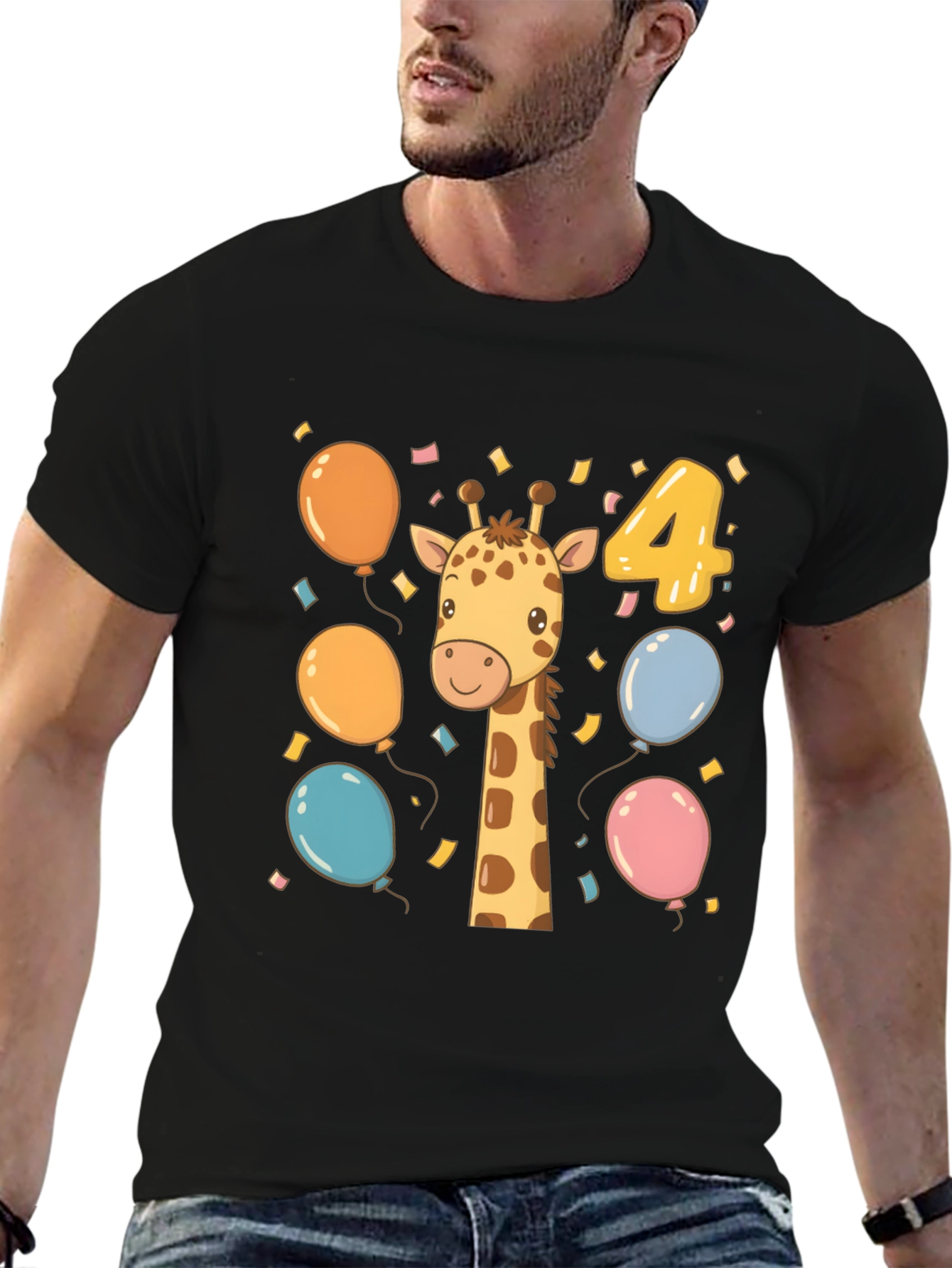 Cute Giraffe 4th Birthday Kids T-Shirt