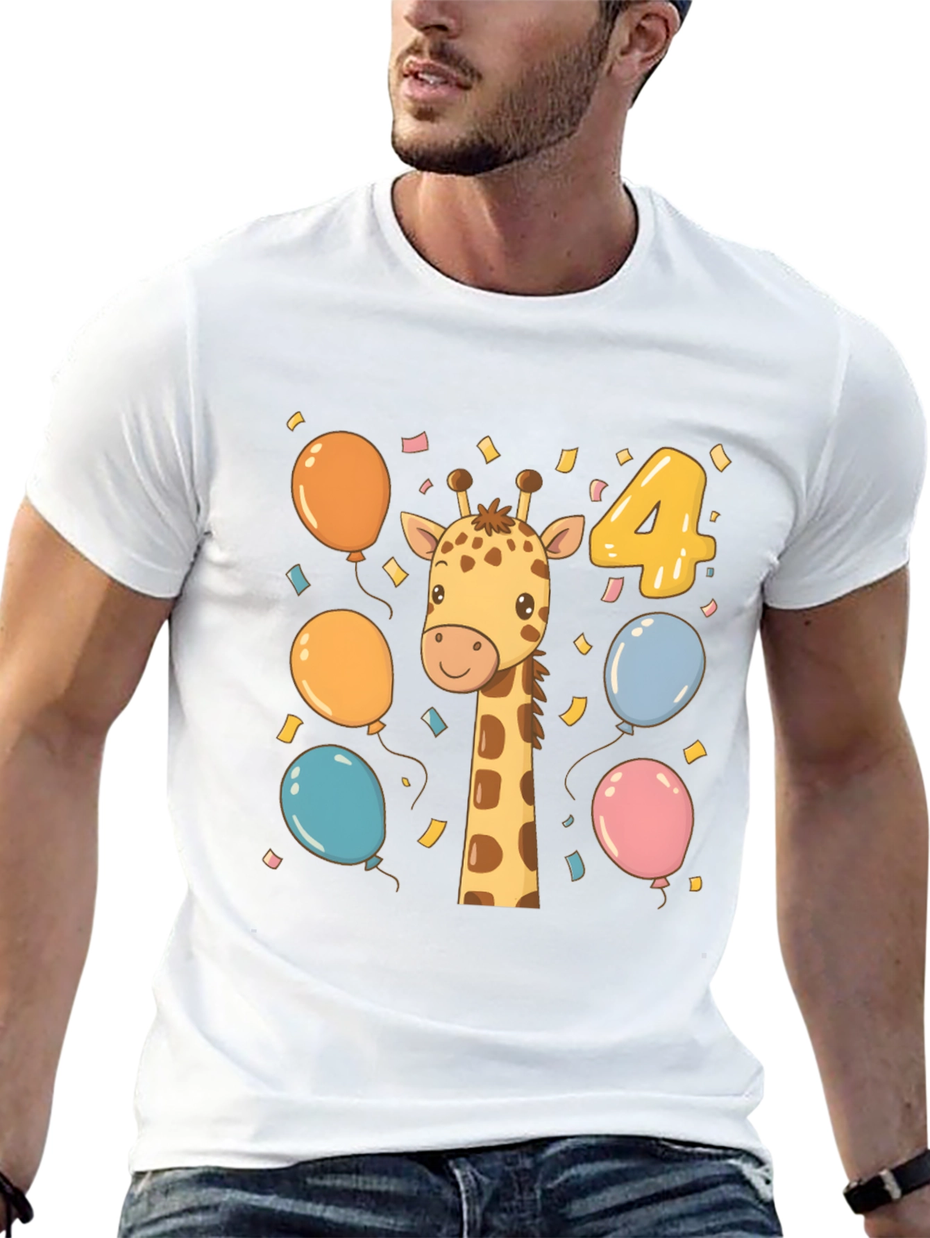 Cute Giraffe 4th Birthday Kids T-Shirt
