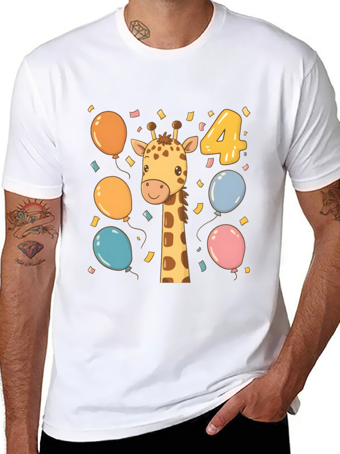 Cute Giraffe 4th Birthday Kids T-Shirt
