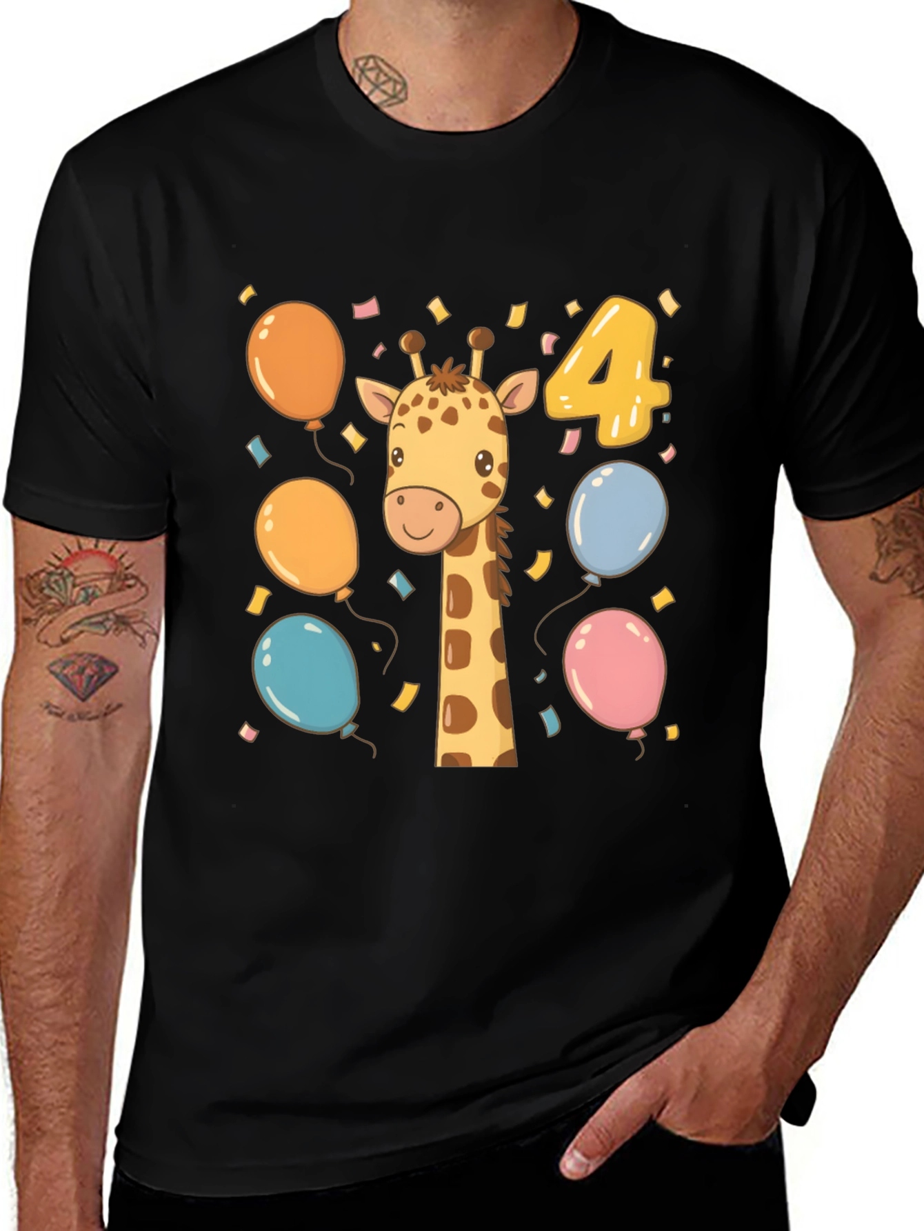 Cute Giraffe 4th Birthday Kids T-Shirt