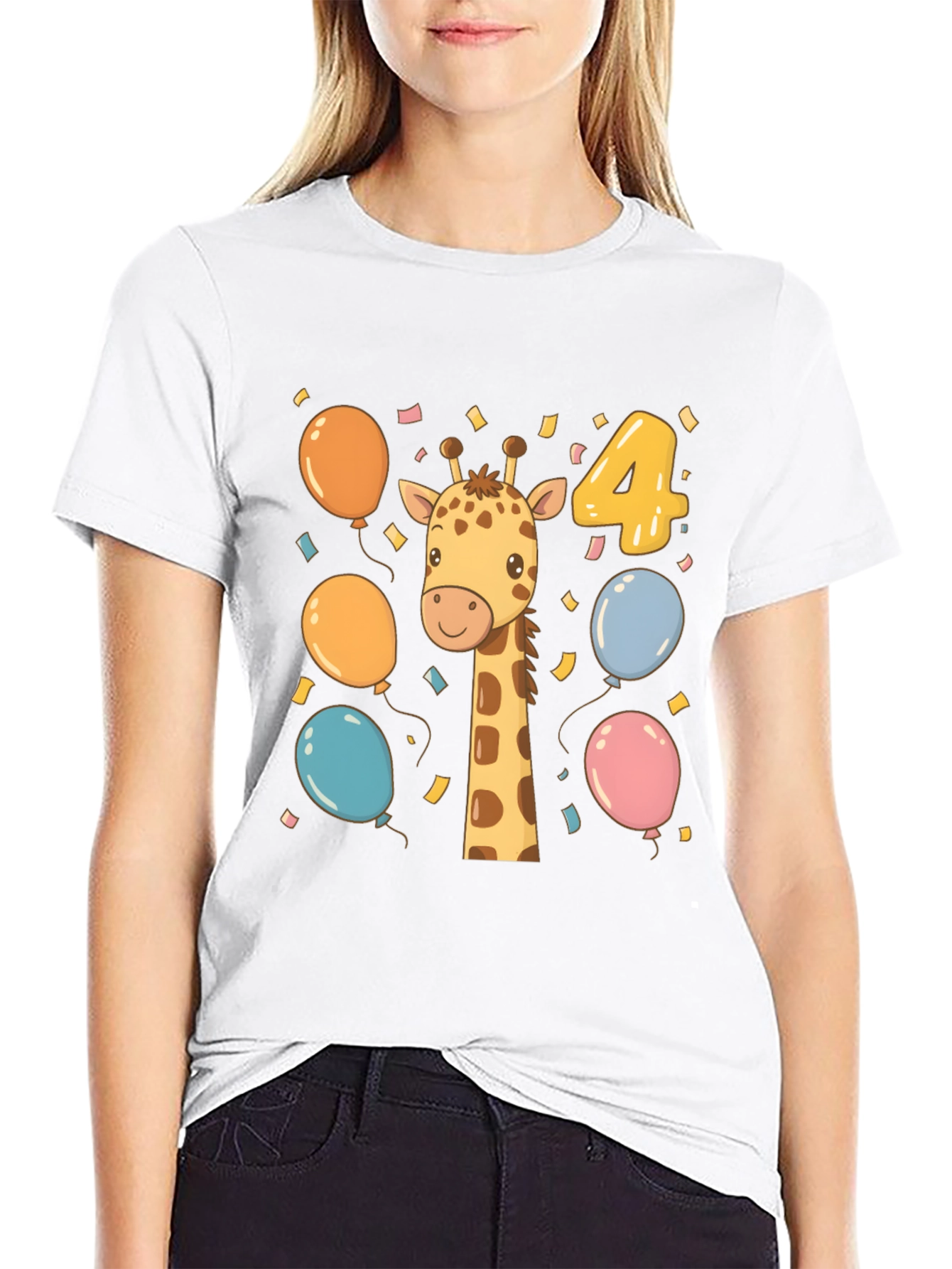 Cute Giraffe 4th Birthday Kids T-Shirt