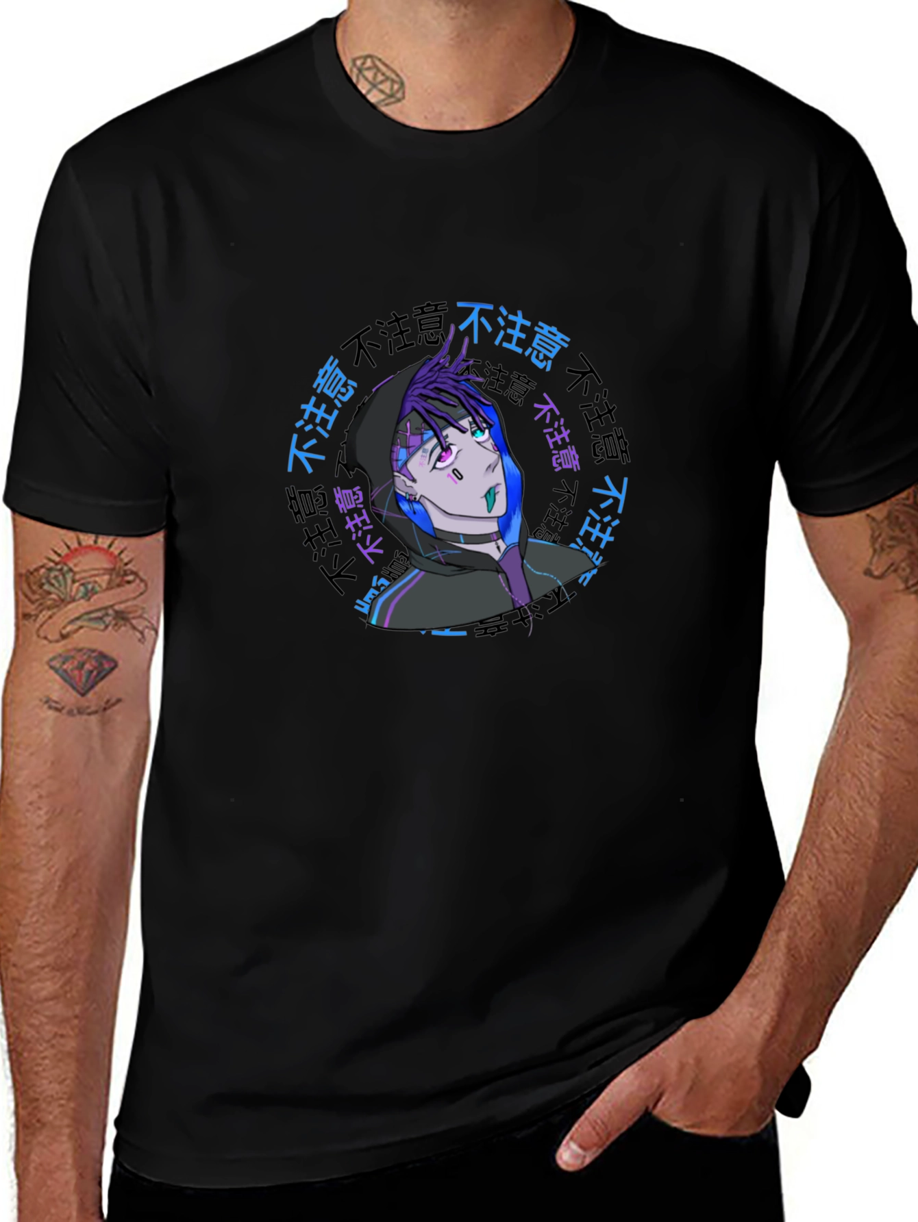 Anime Graphic Print Black T-Shirt