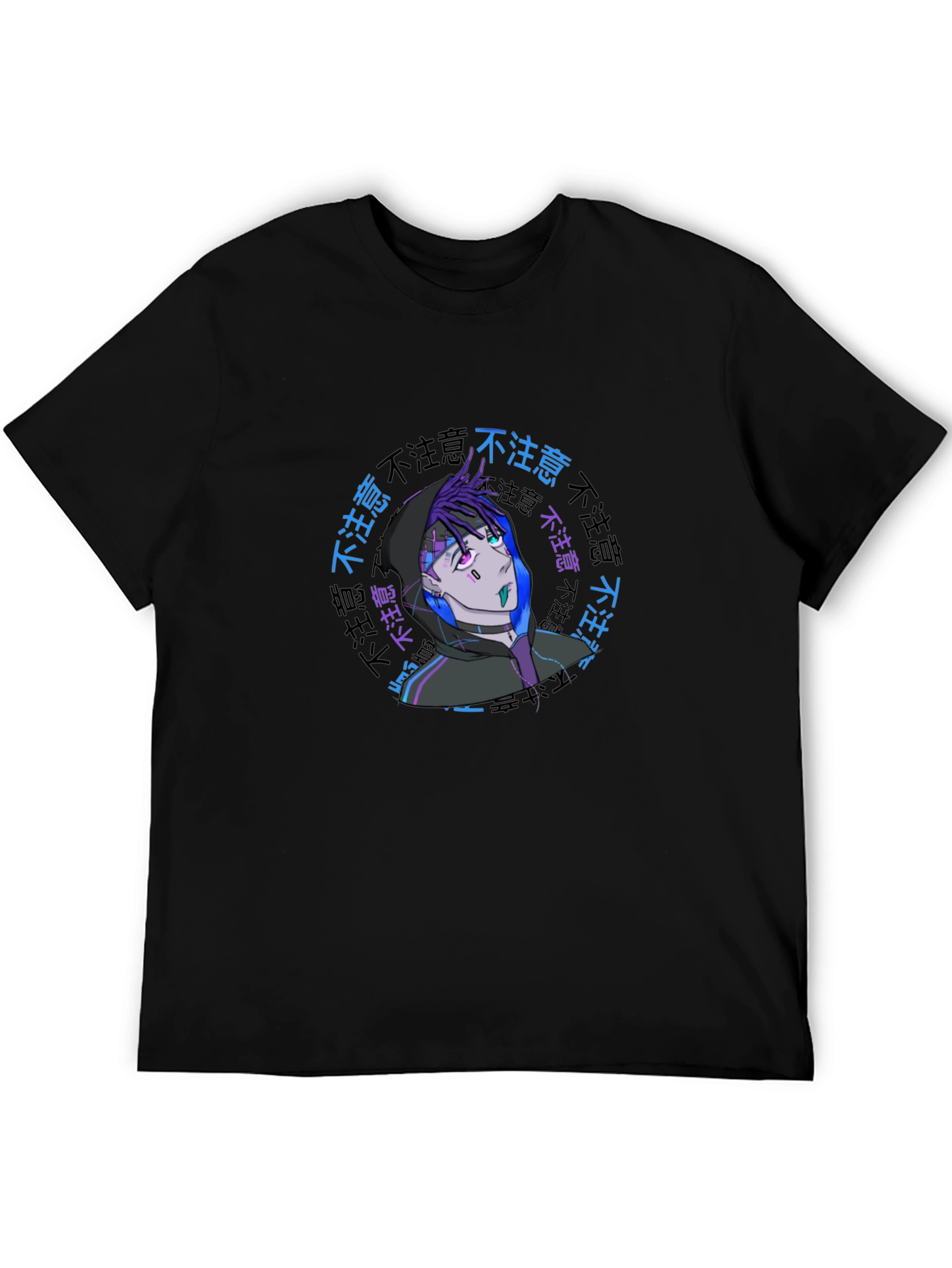 Anime Graphic Print Black T-Shirt