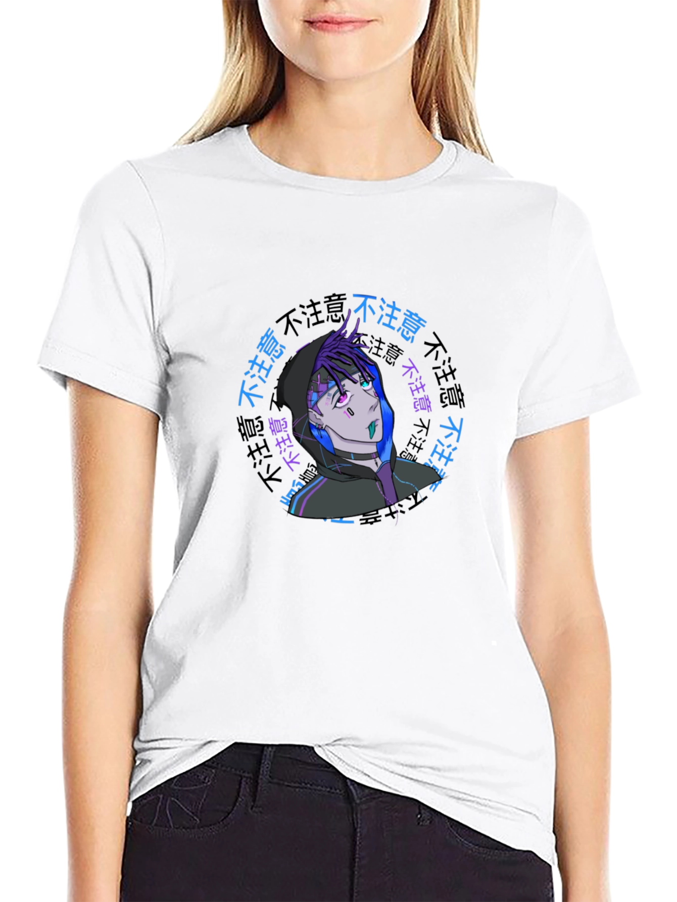 Anime Graphic Print Black T-Shirt