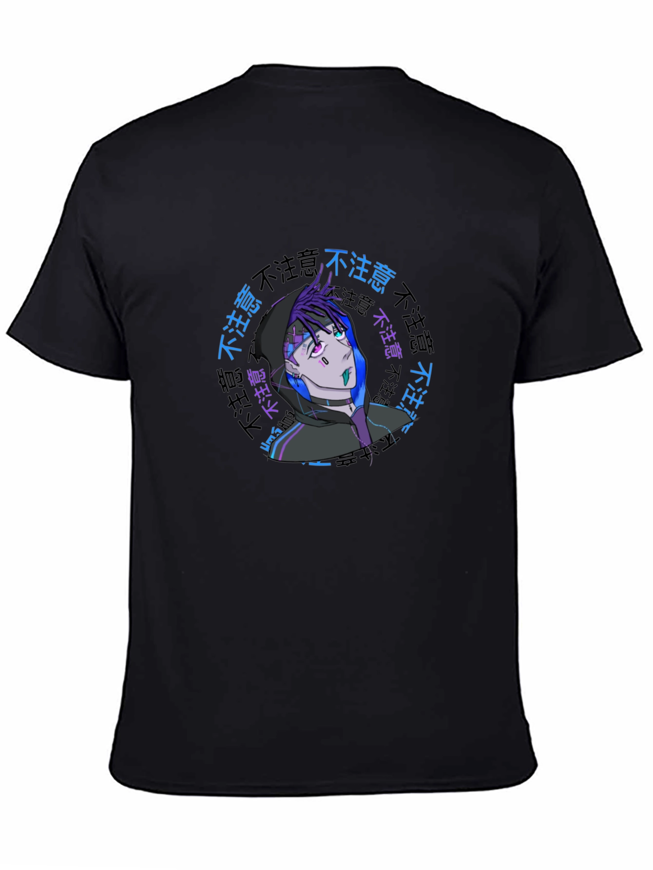 Anime Graphic Print Black T-Shirt