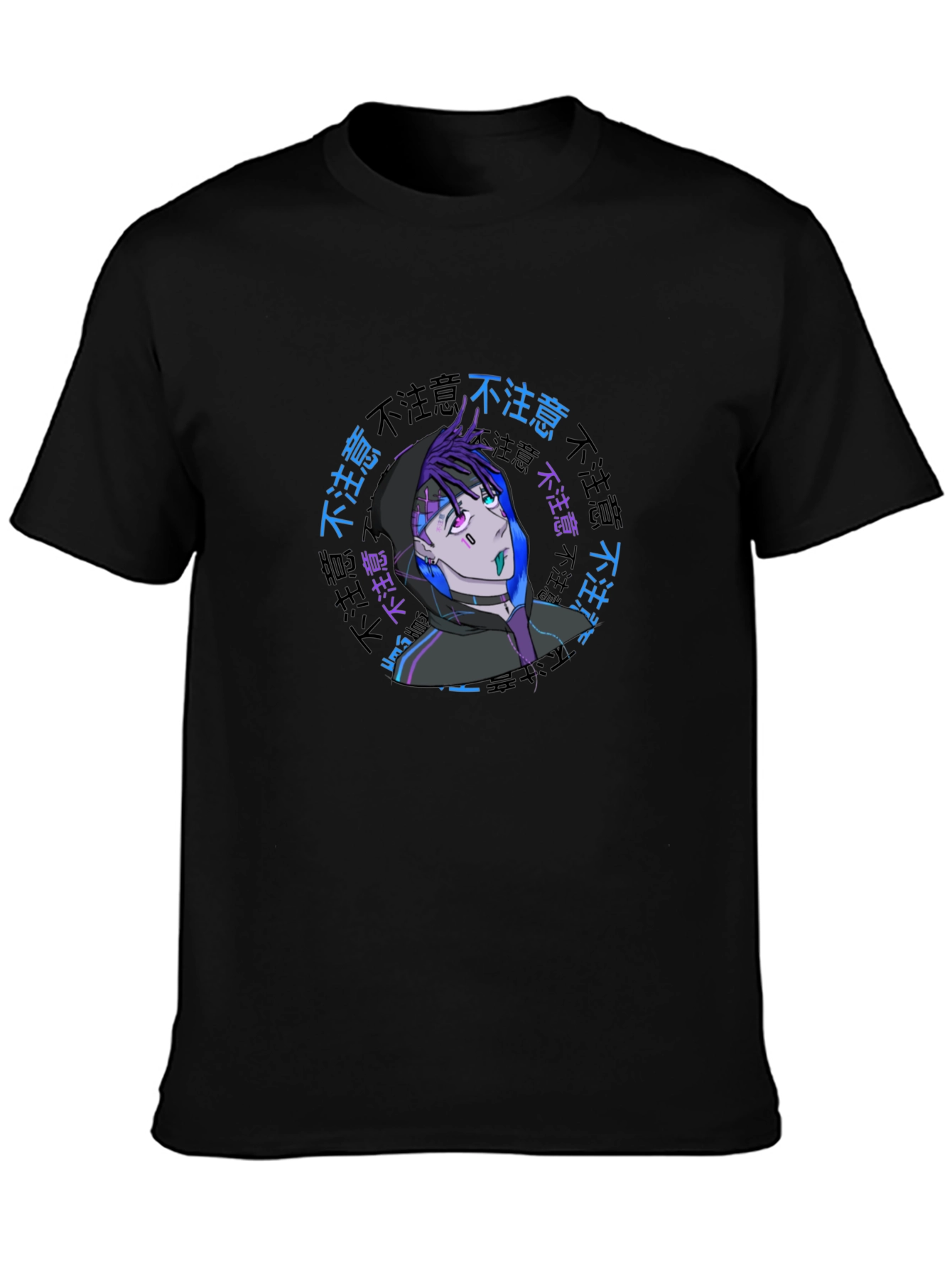 Anime Graphic Print Black T-Shirt