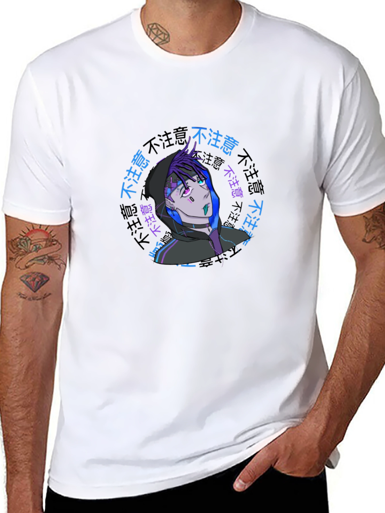 Anime Graphic Print Black T-Shirt