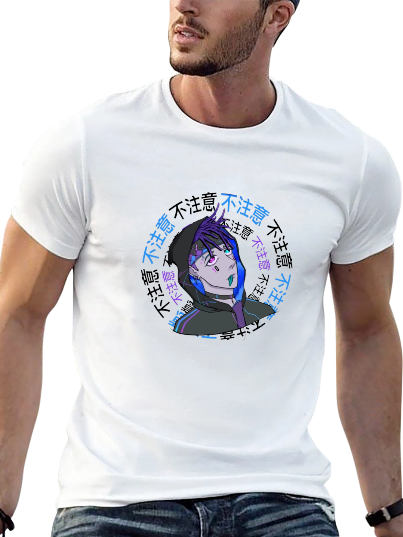 Anime Graphic Print Black T-Shirt