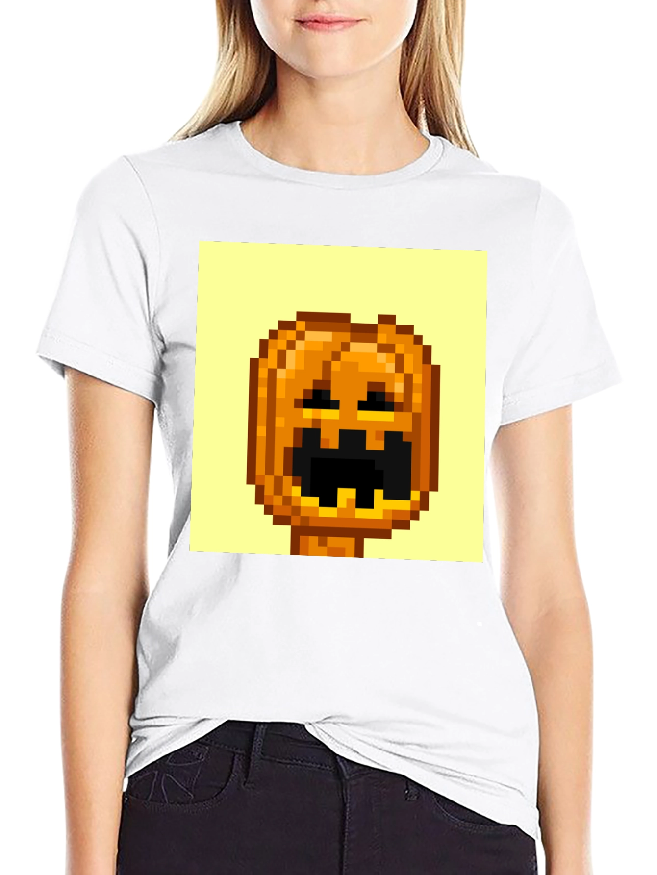 Pixel Pumpkin Head Graphic Tee - Spooky Season Shirt
