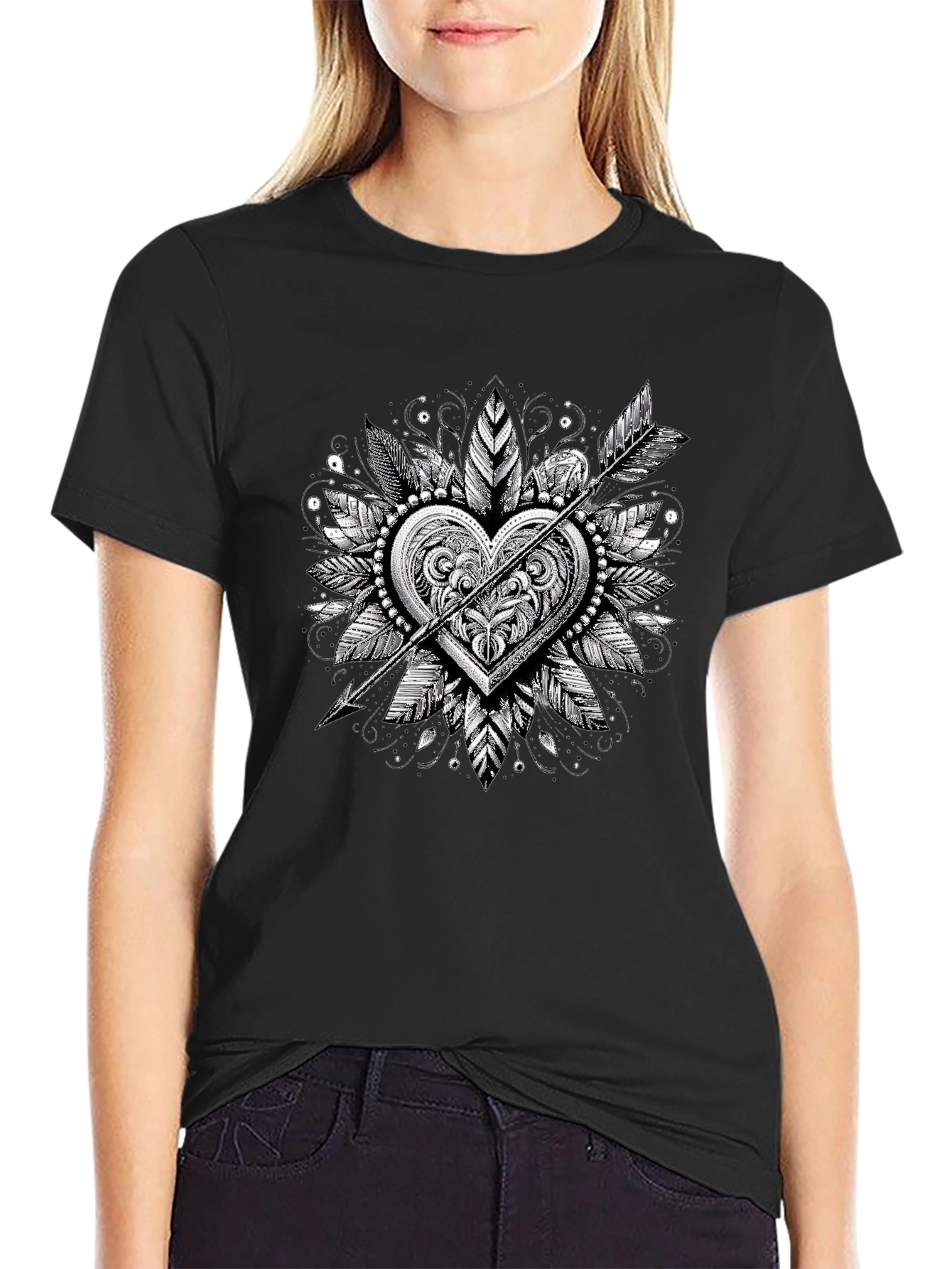 Arrow Heart Graphic Tee - Stylish Black T-Shirt