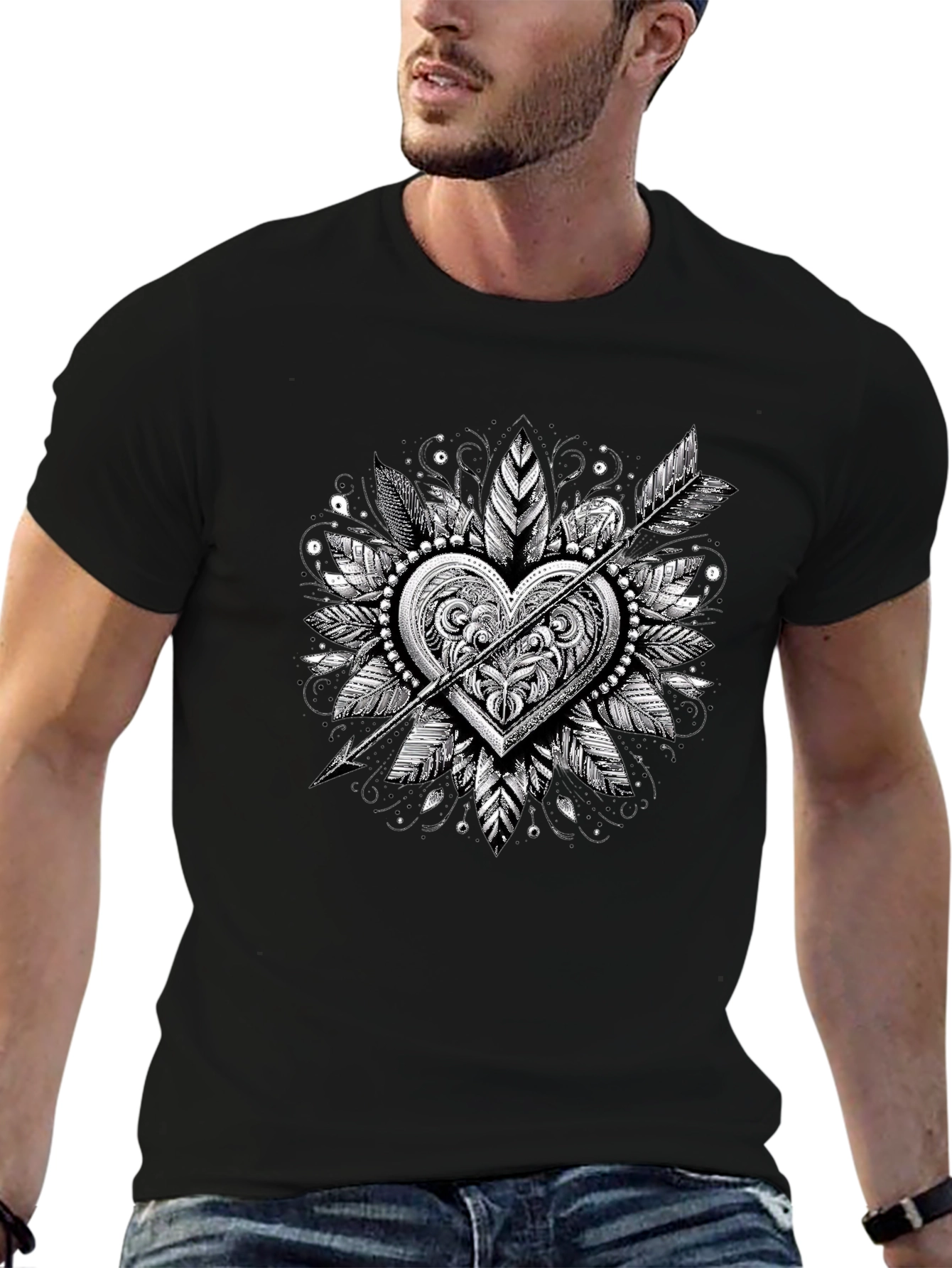 Arrow Heart Graphic Tee - Stylish Black T-Shirt