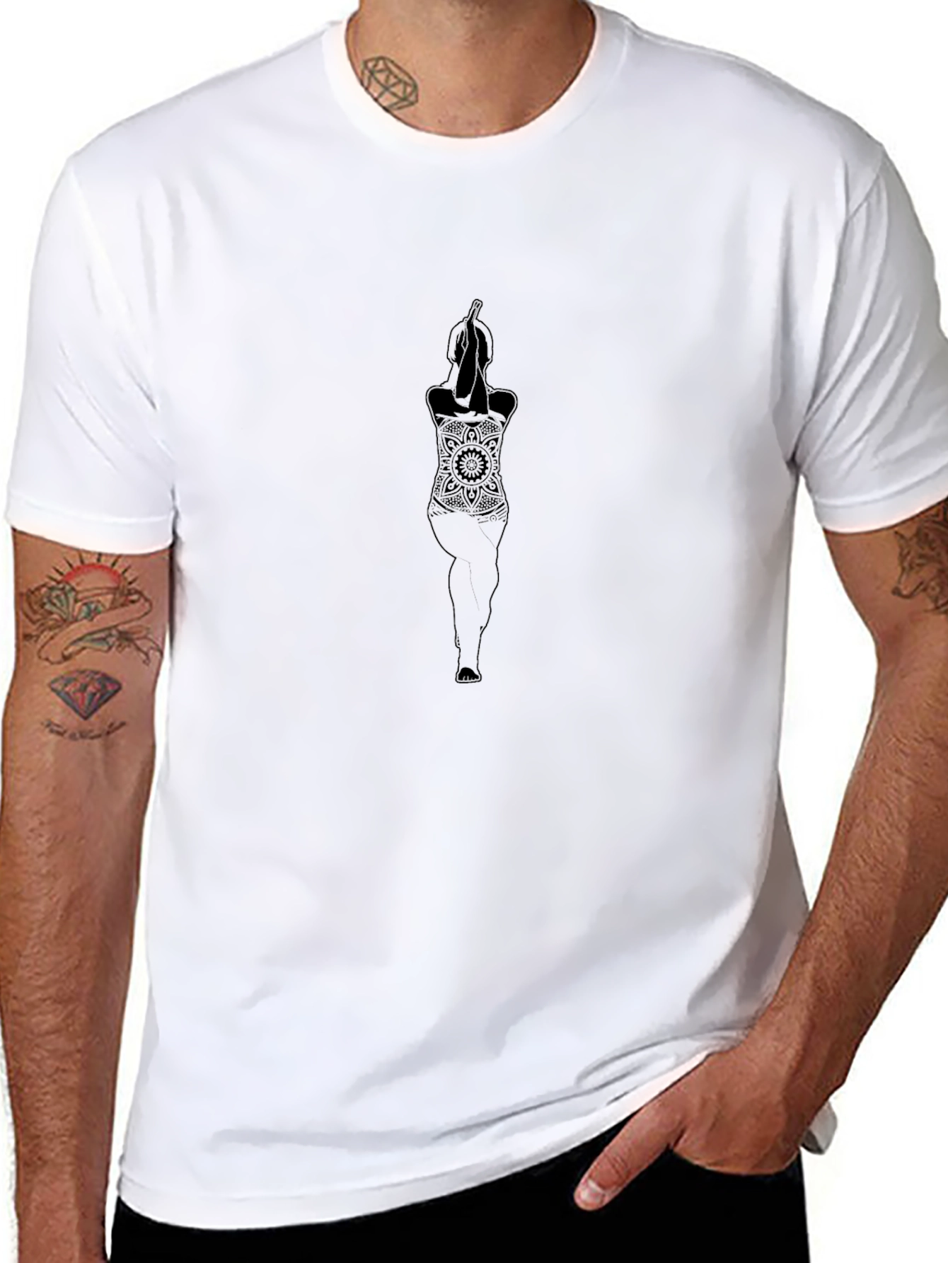 Black Yoga Mandala Graphic Tee - Comfort Fit