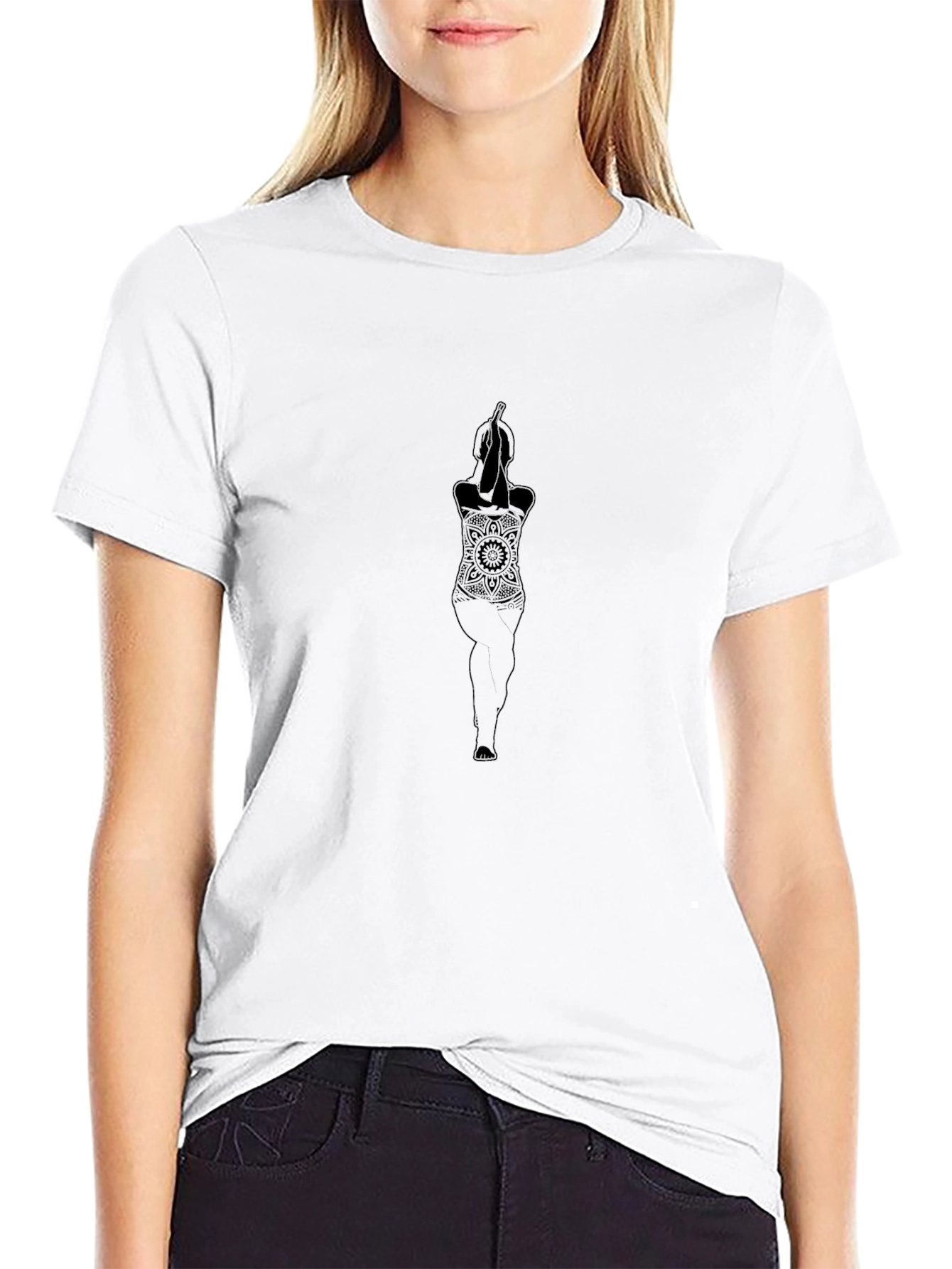 Black Yoga Mandala Graphic Tee - Comfort Fit