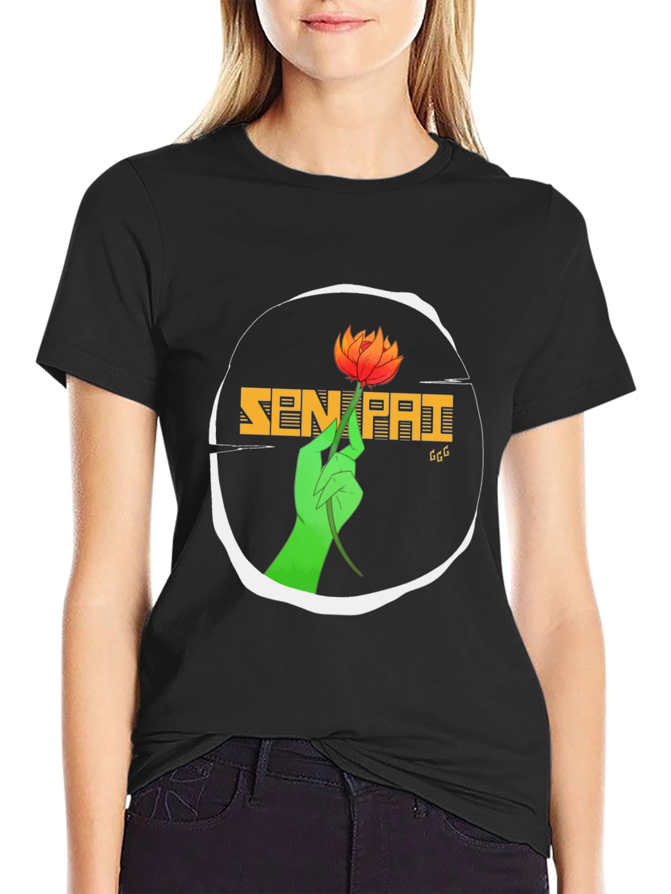 Senpai T-Shirt with Floral Hand Graphic