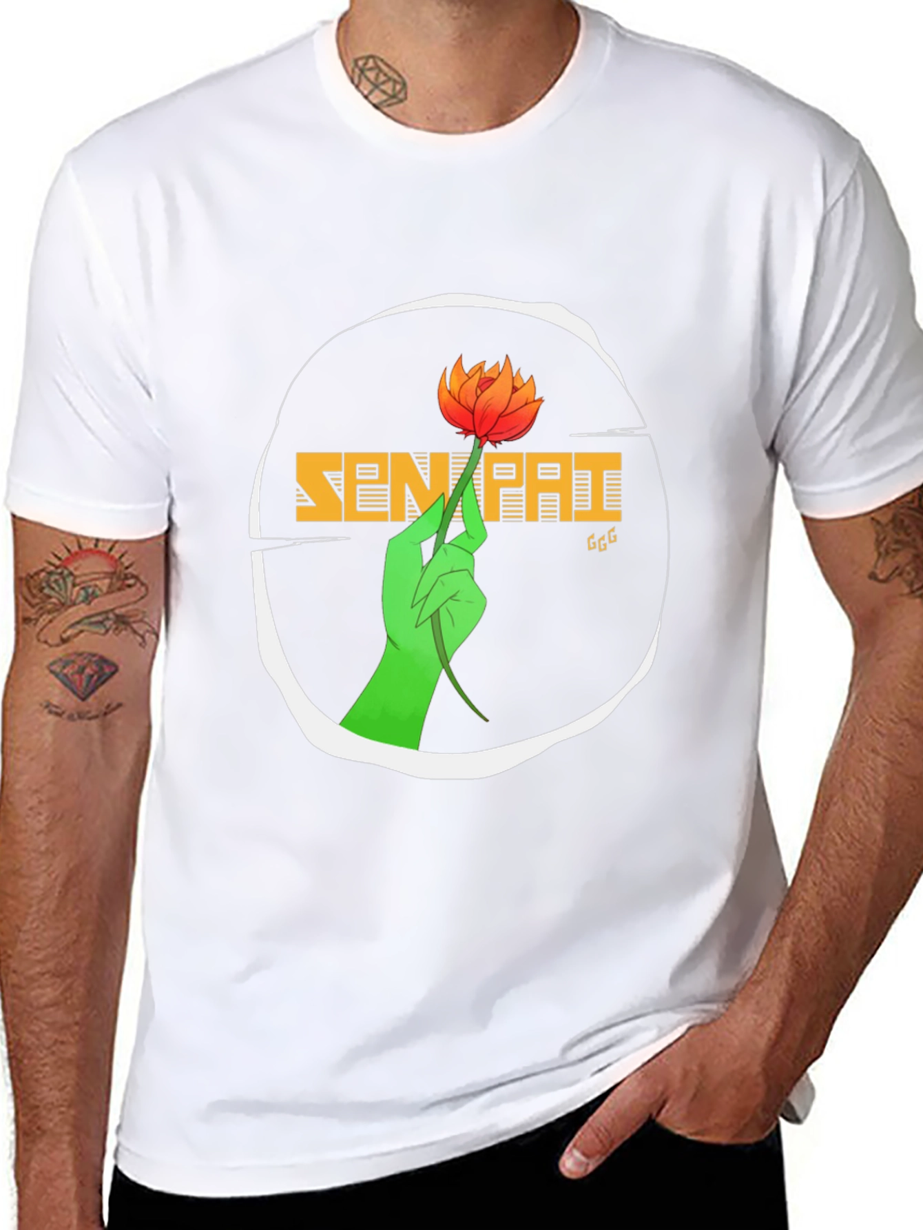 Senpai T-Shirt with Floral Hand Graphic