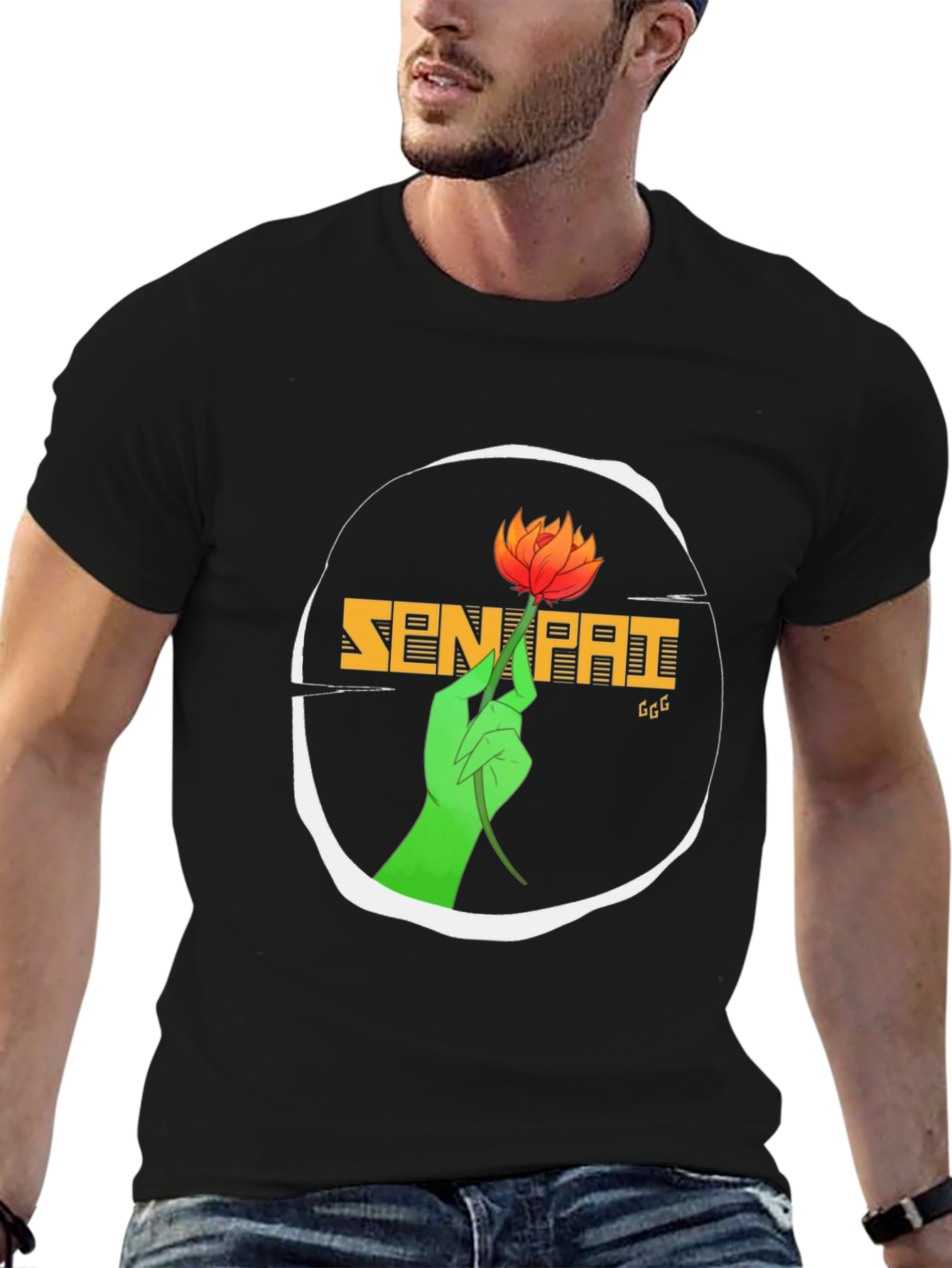 Senpai T-Shirt with Floral Hand Graphic