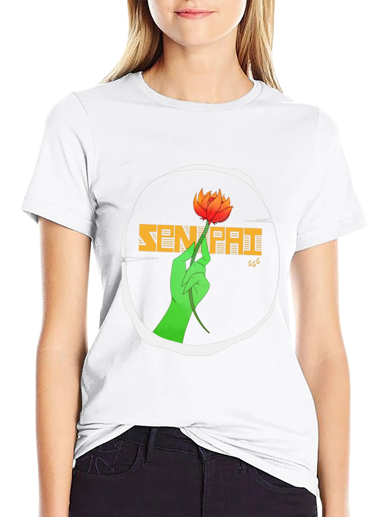 Senpai T-Shirt with Floral Hand Graphic