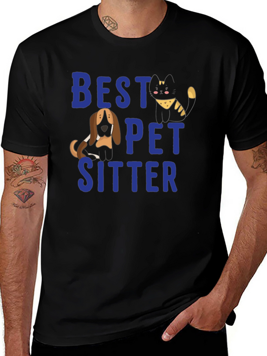 Best Pet Sitter T-Shirt with Cute Cat and Dog Design